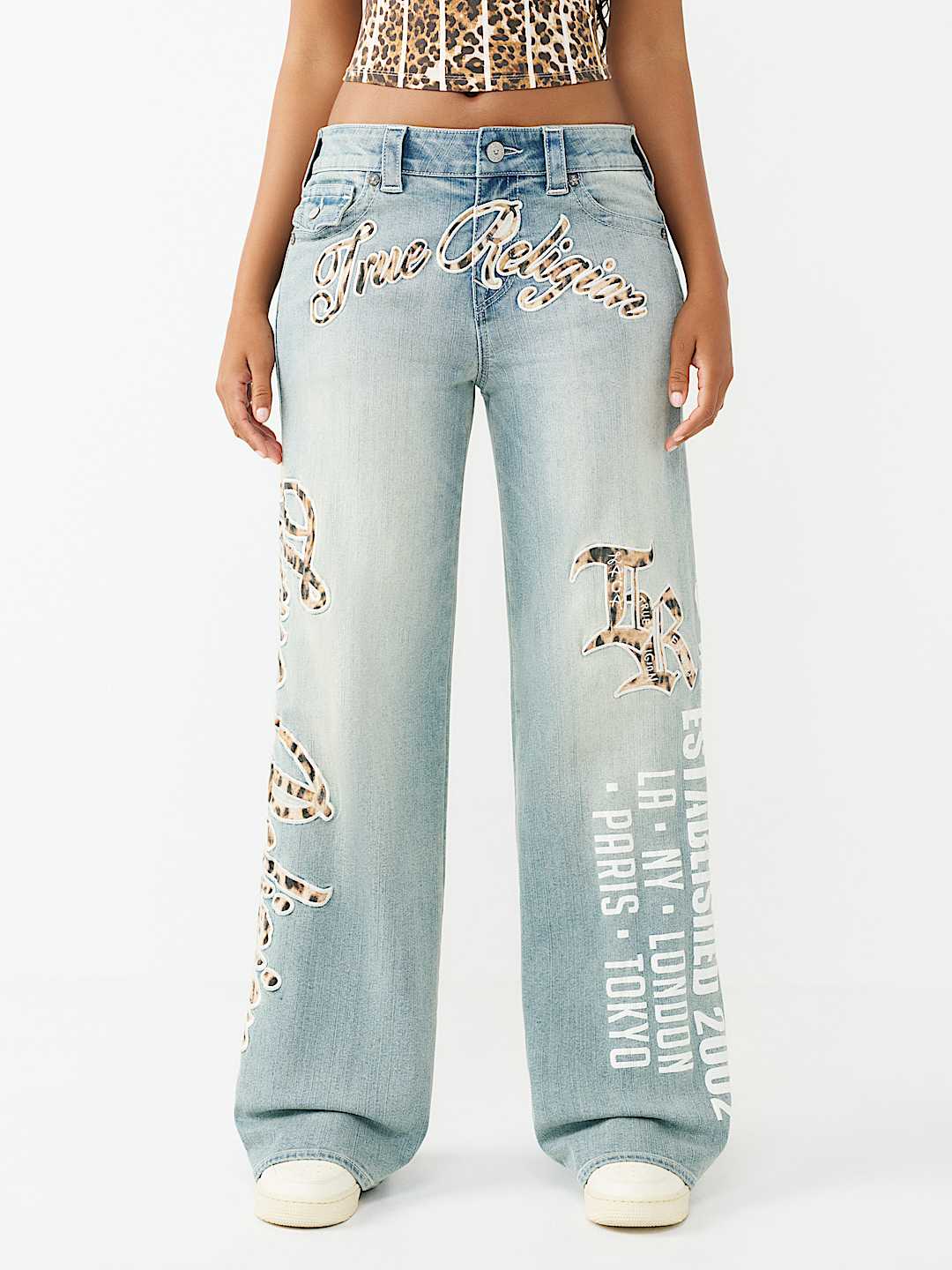 BOBBI MID RISE LEOPARD FLAP BAGGY JEAN, image 2