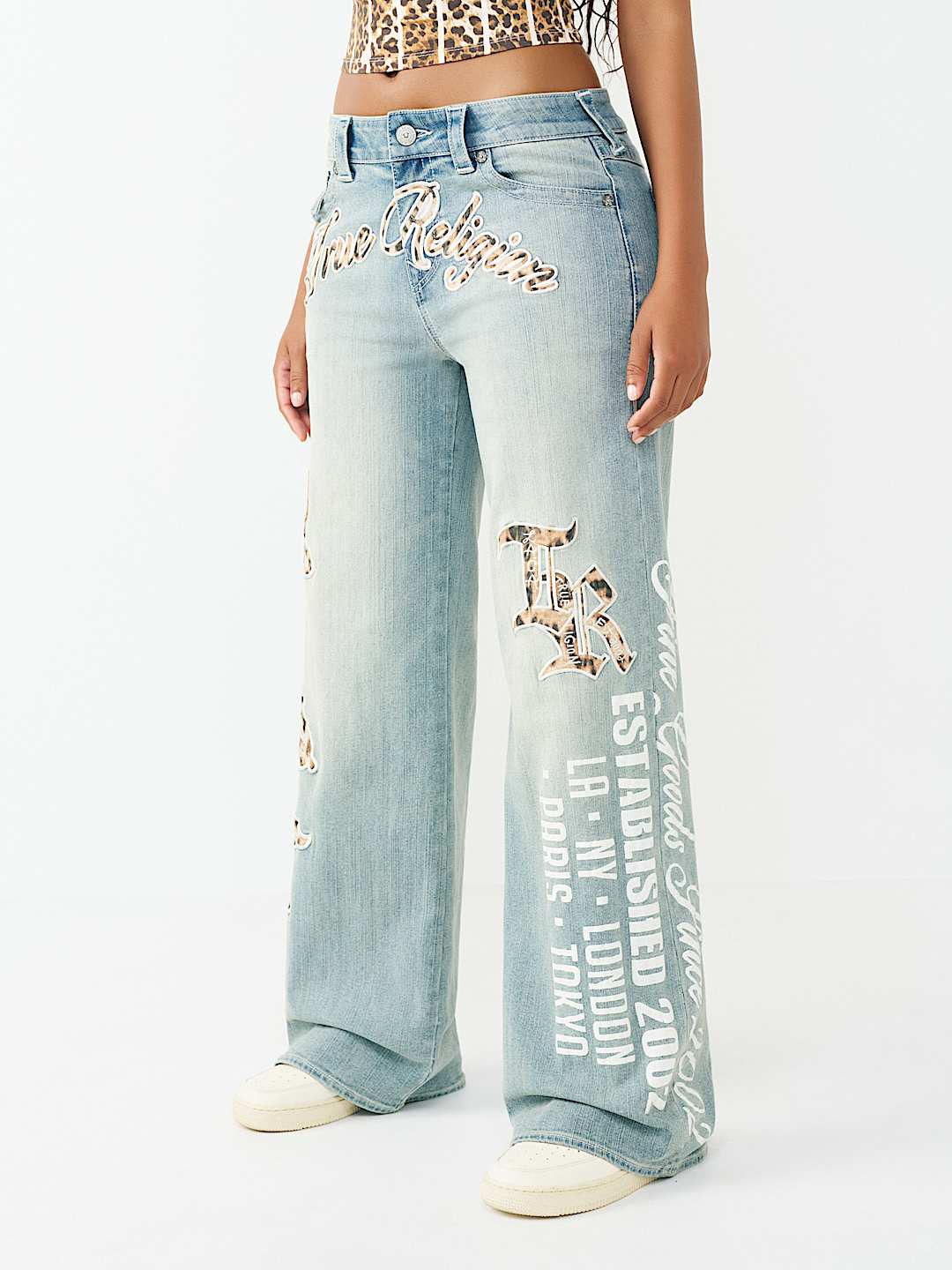 BOBBI MID RISE LEOPARD FLAP BAGGY JEAN, image 4