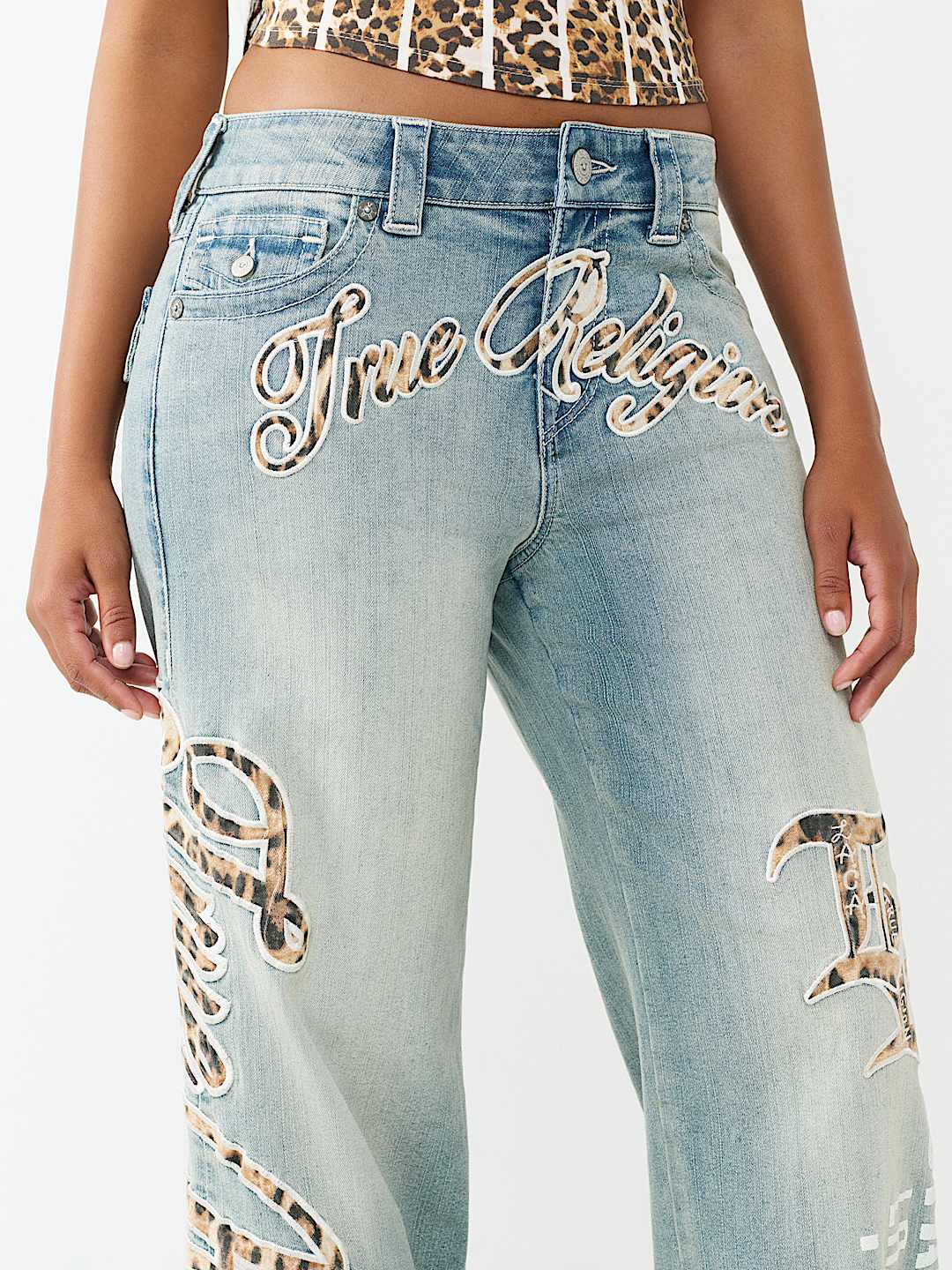 BOBBI MID RISE LEOPARD FLAP BAGGY JEAN, image 5