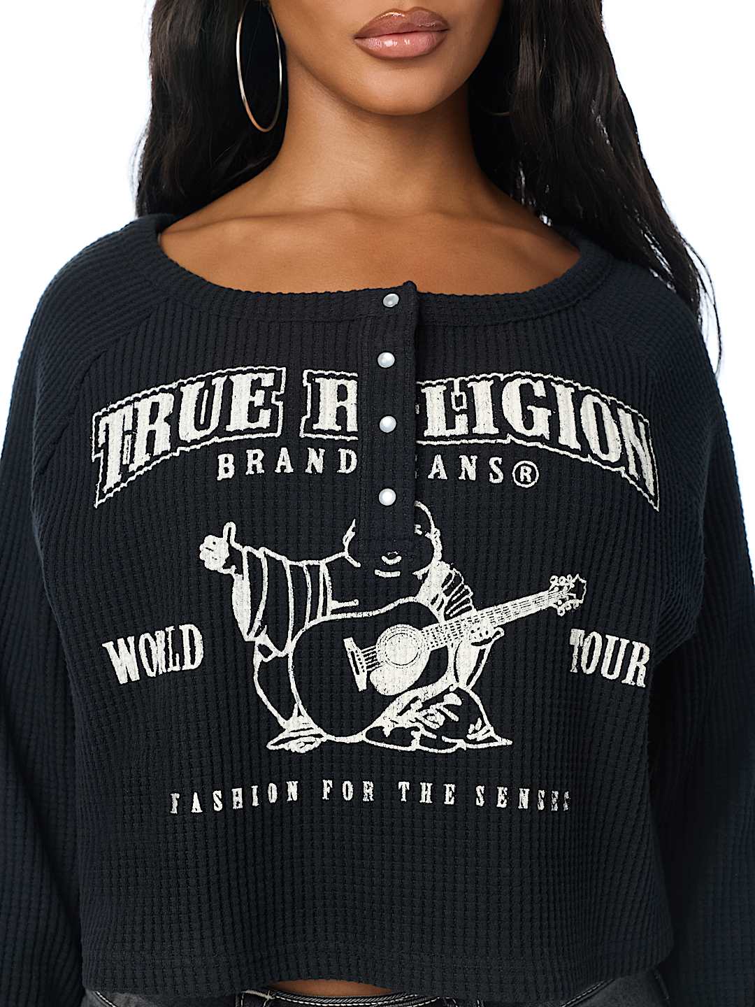 WAFFLE KNIT HENLEY TOP