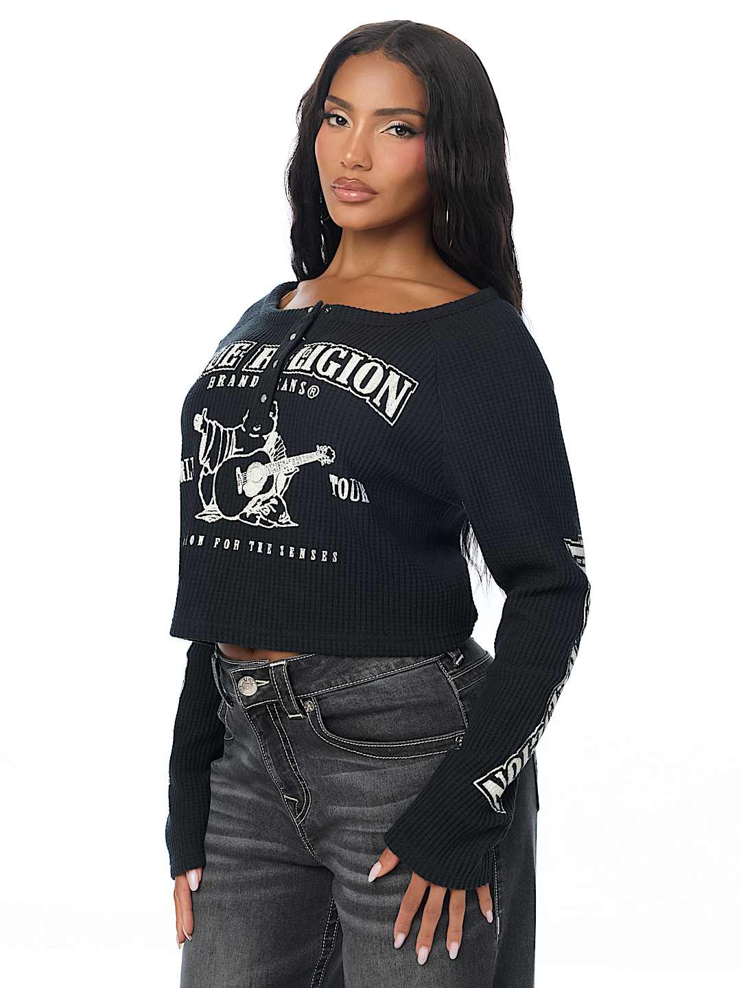 WAFFLE KNIT HENLEY TOP