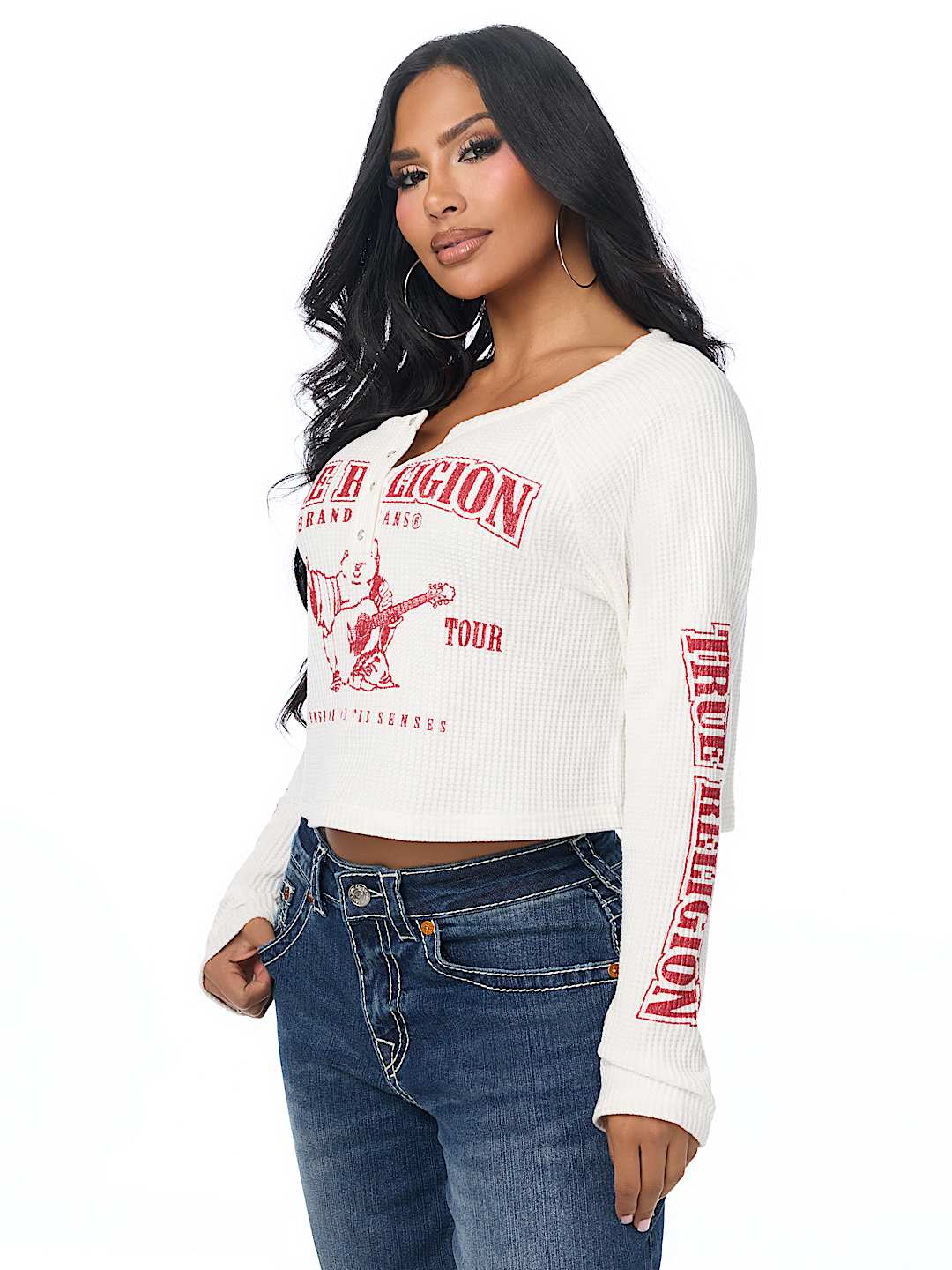 WAFFLE KNIT HENLEY TOP