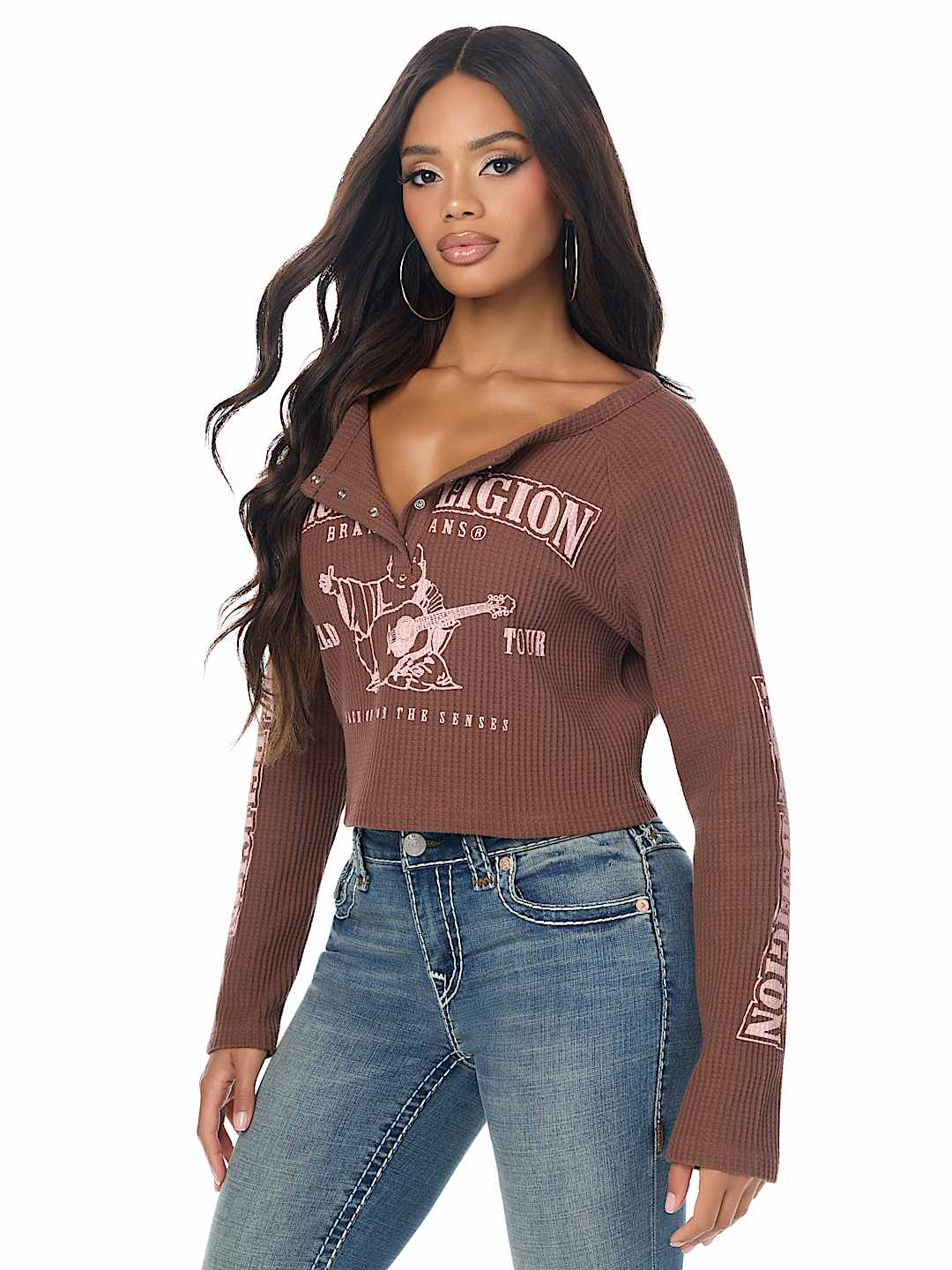 WAFFLE KNIT HENLEY TOP