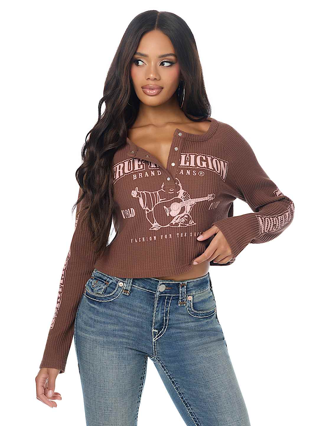 WAFFLE KNIT HENLEY TOP