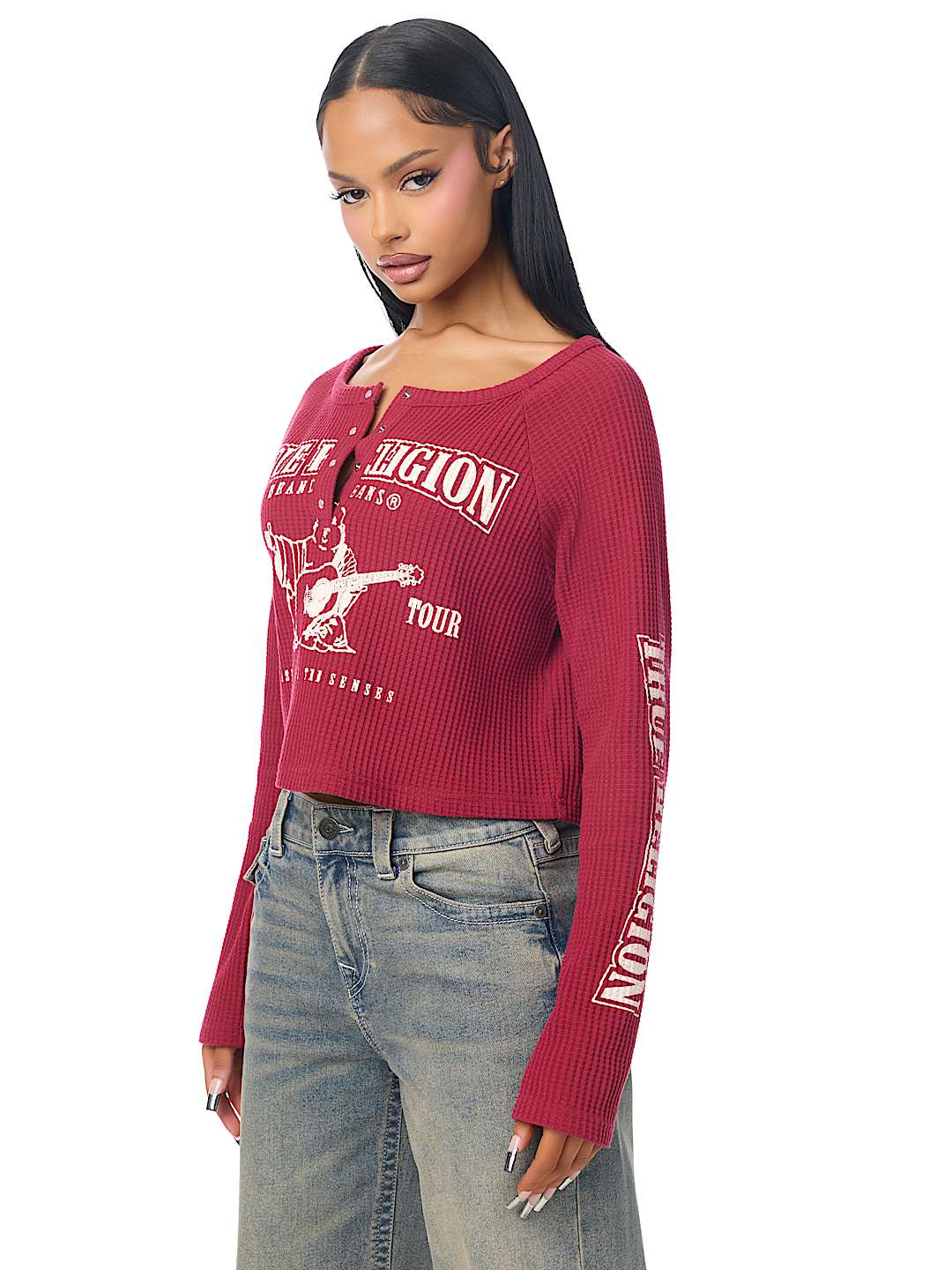 WAFFLE KNIT HENLEY TOP