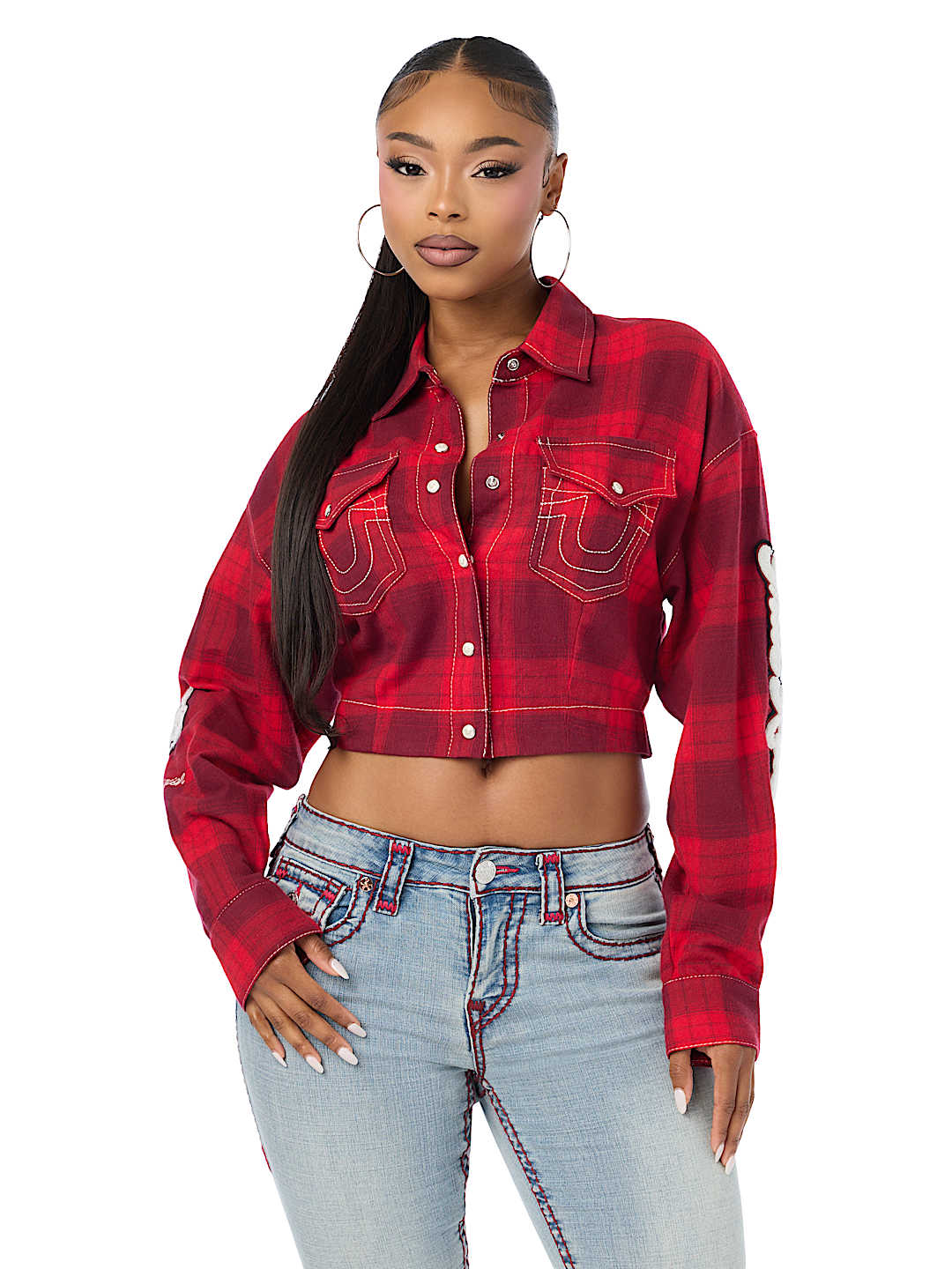 BIG T VARSITY PATCH PLAID SHIRT