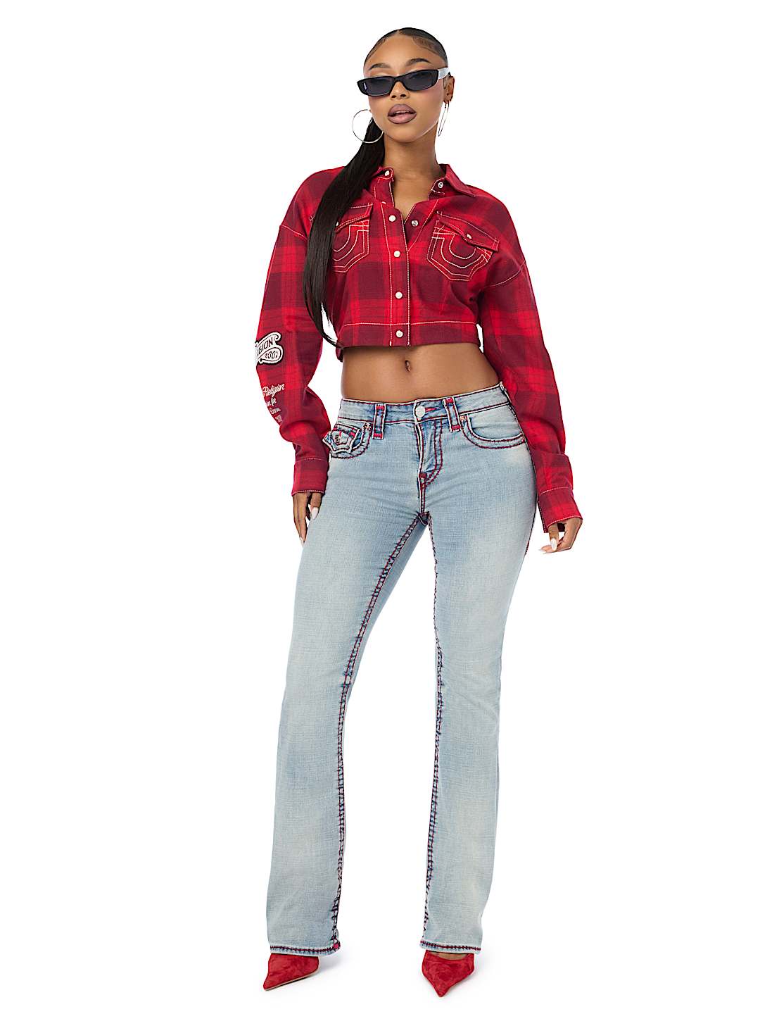 BIG T VARSITY PATCH PLAID SHIRT