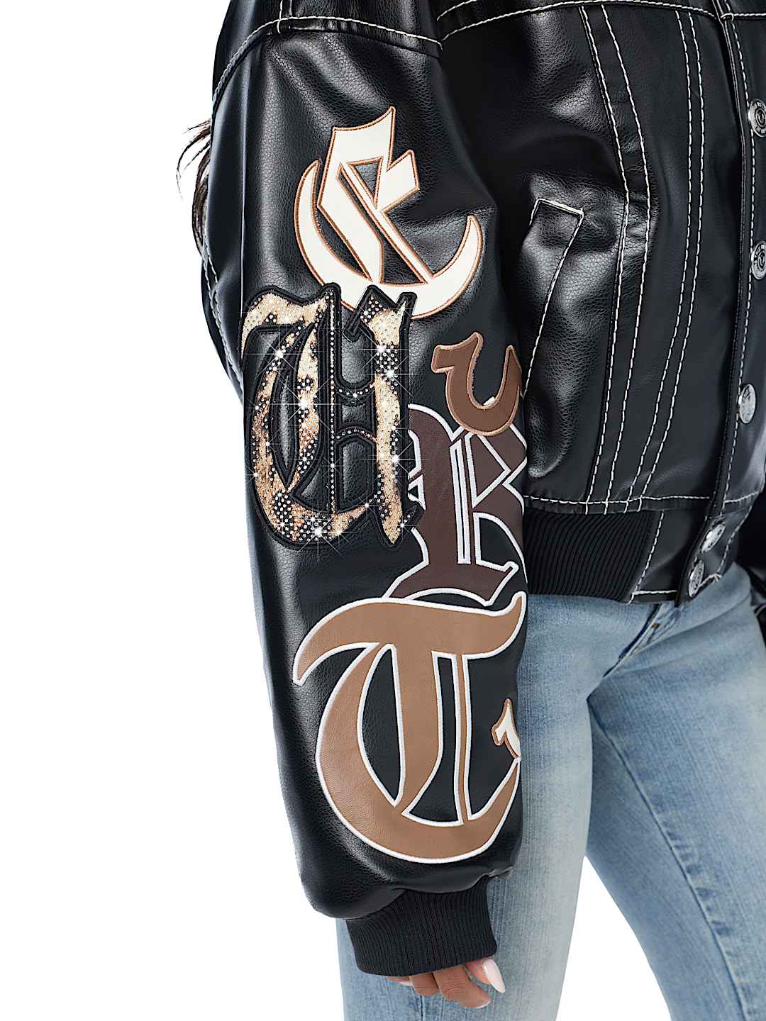 BIG T APPLIQU&Eacute; TRUCKER RELAXED BOMBER JACKET