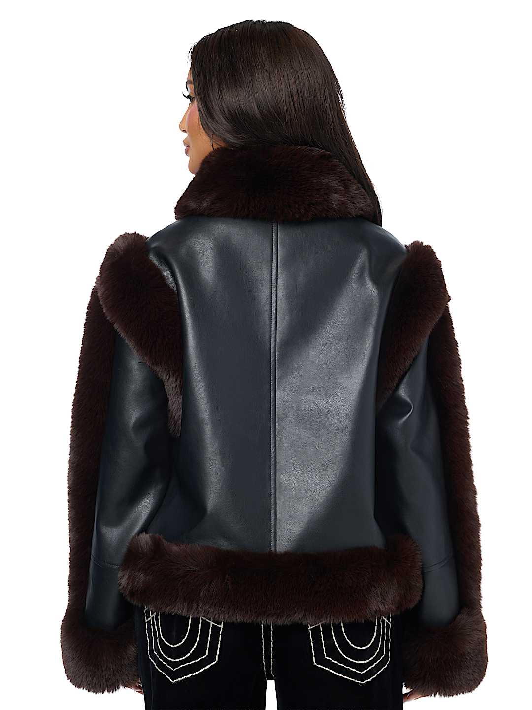 EMBROIDERED HORSESHOE FAUX LEATHER FUR JACKET