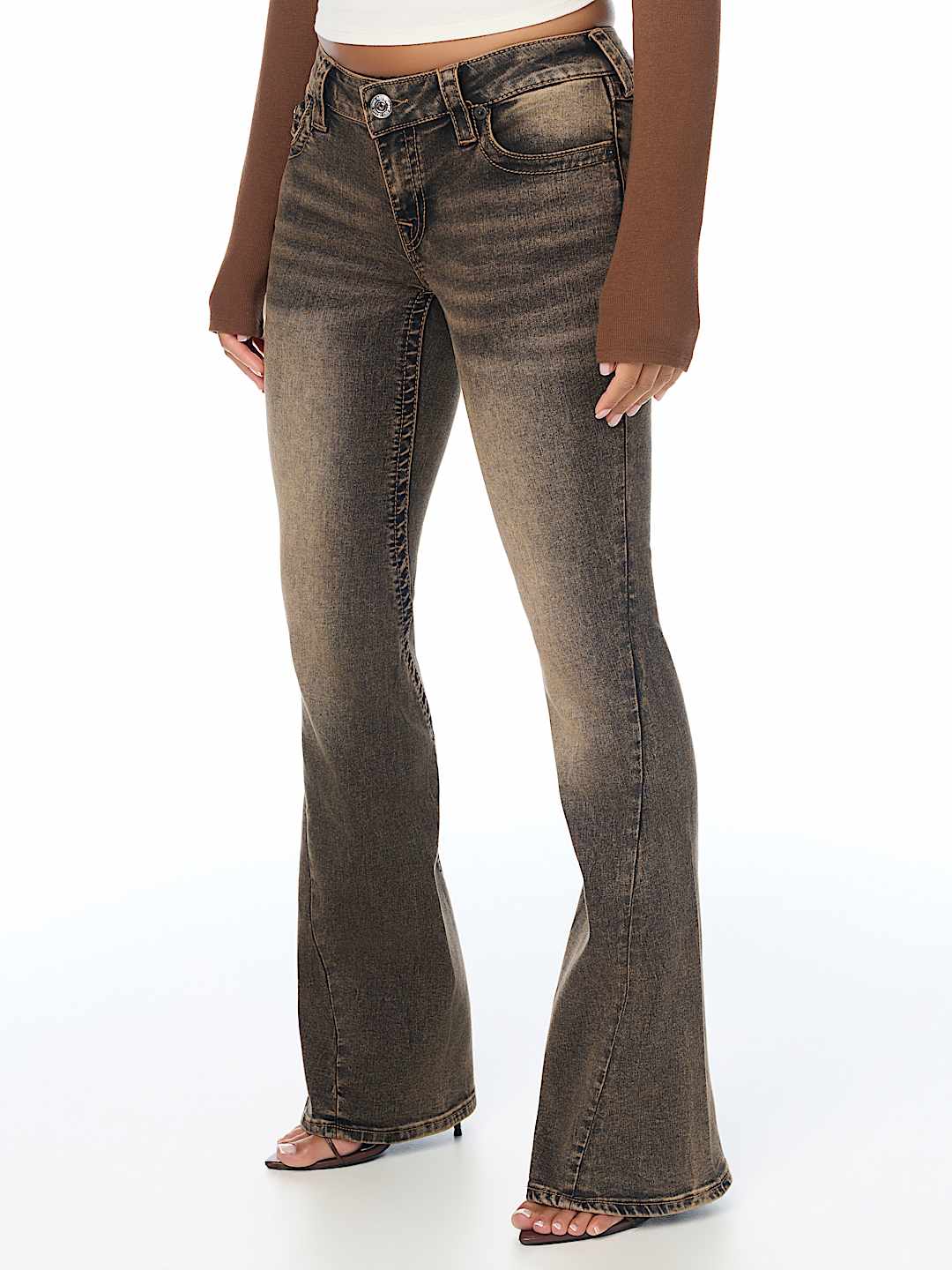 JOEY LOW RISE BROWN FLAP FLARE JEAN