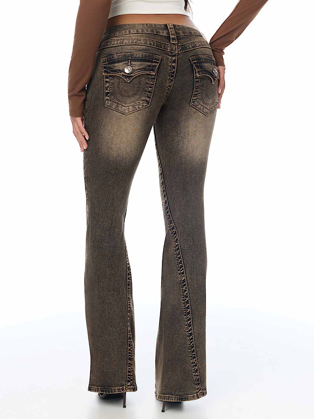 JOEY LOW RISE BROWN FLAP FLARE JEAN