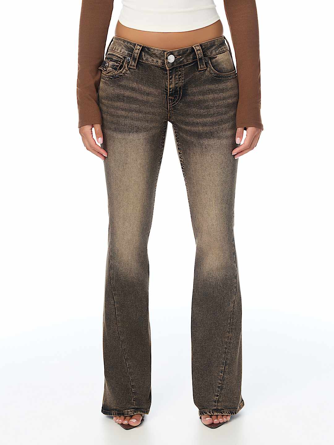 JOEY LOW RISE BROWN FLAP FLARE JEAN