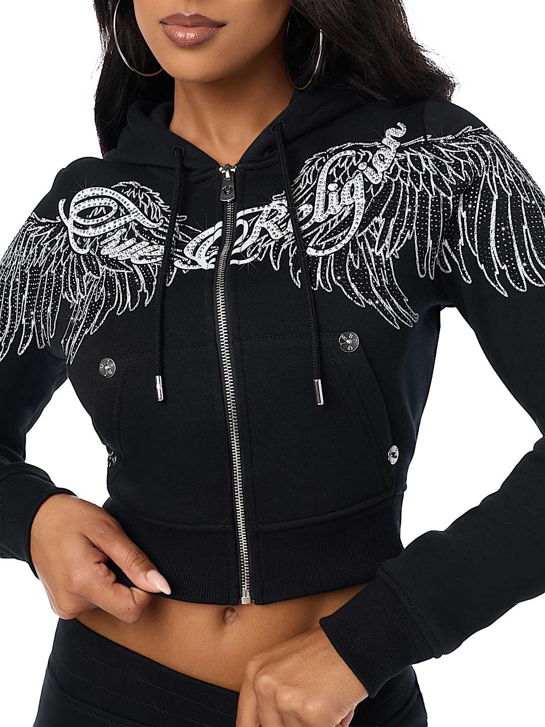 CRYSTAL WING SHRUNKEN ZIP HOODIE