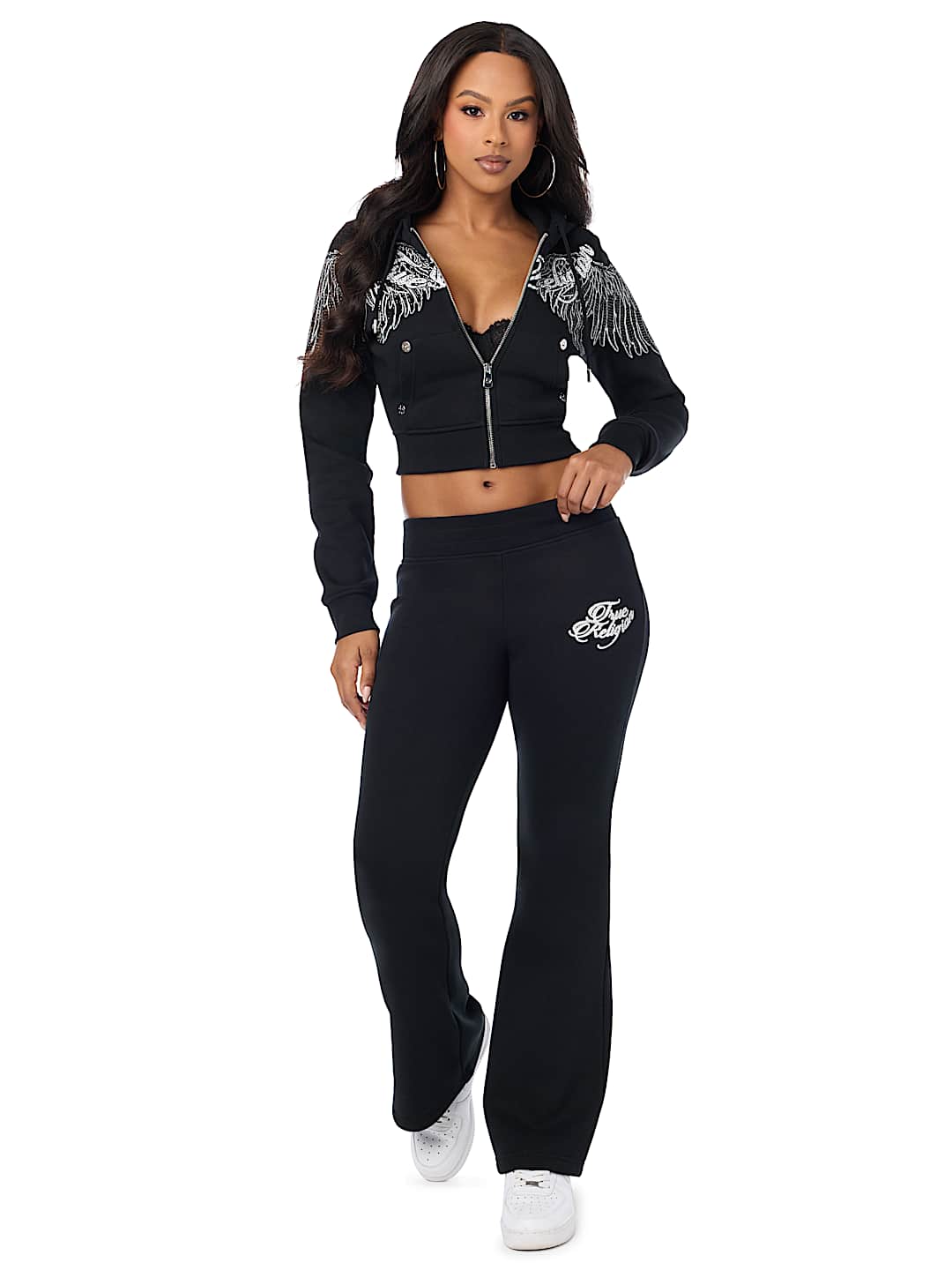CRYSTAL WING SHRUNKEN ZIP HOODIE