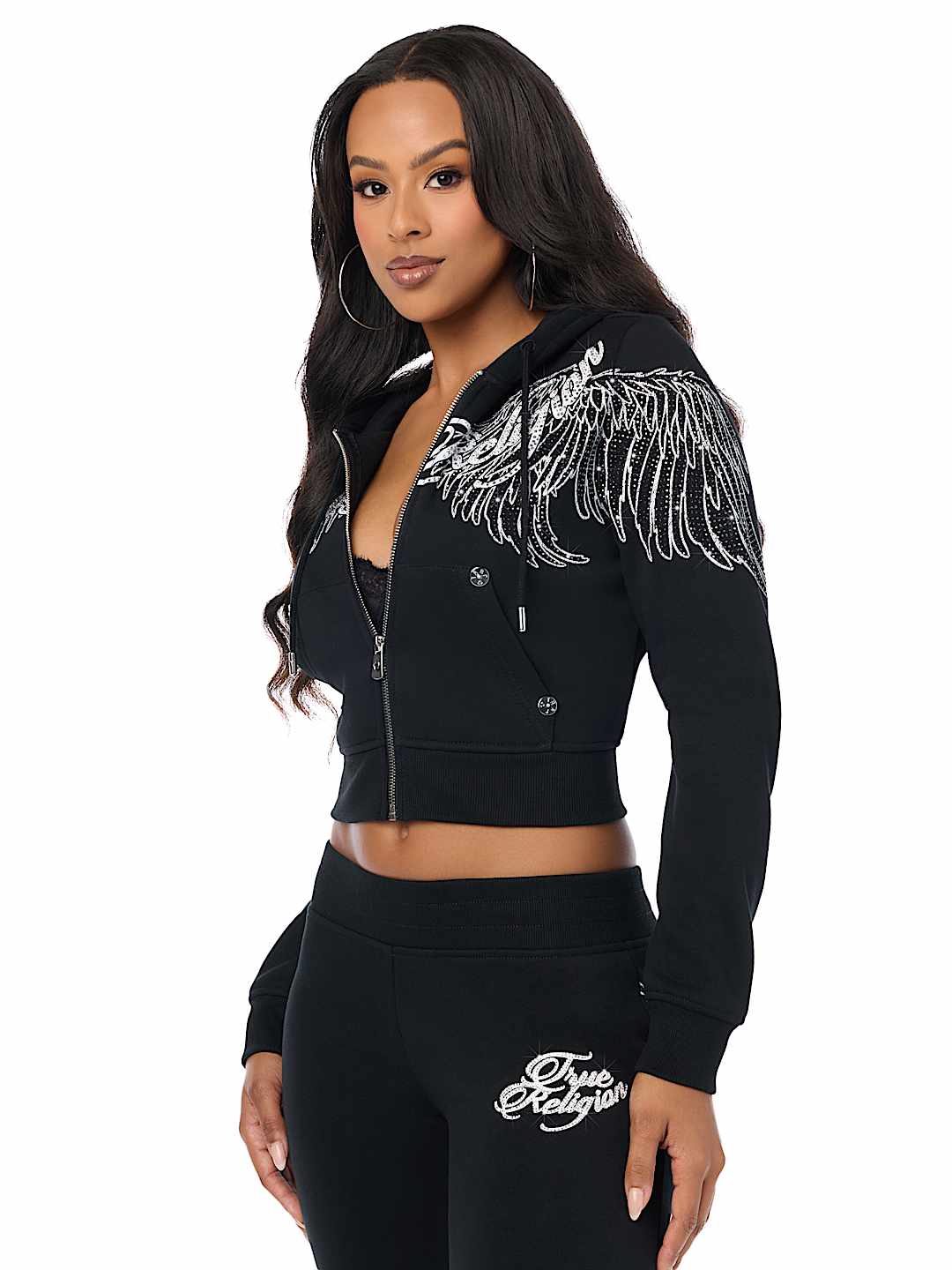 CRYSTAL WING SHRUNKEN ZIP HOODIE