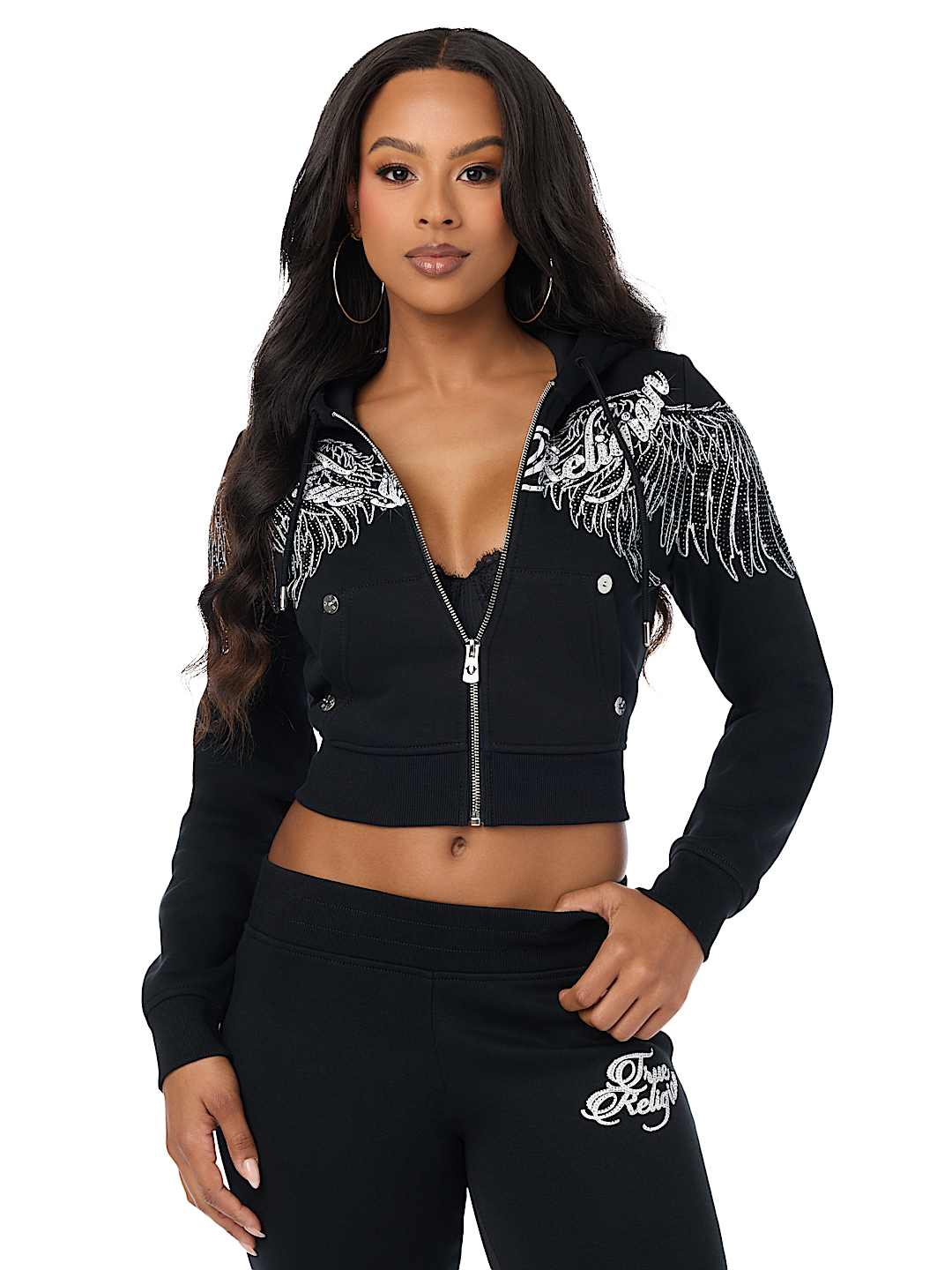 CRYSTAL WING SHRUNKEN ZIP HOODIE