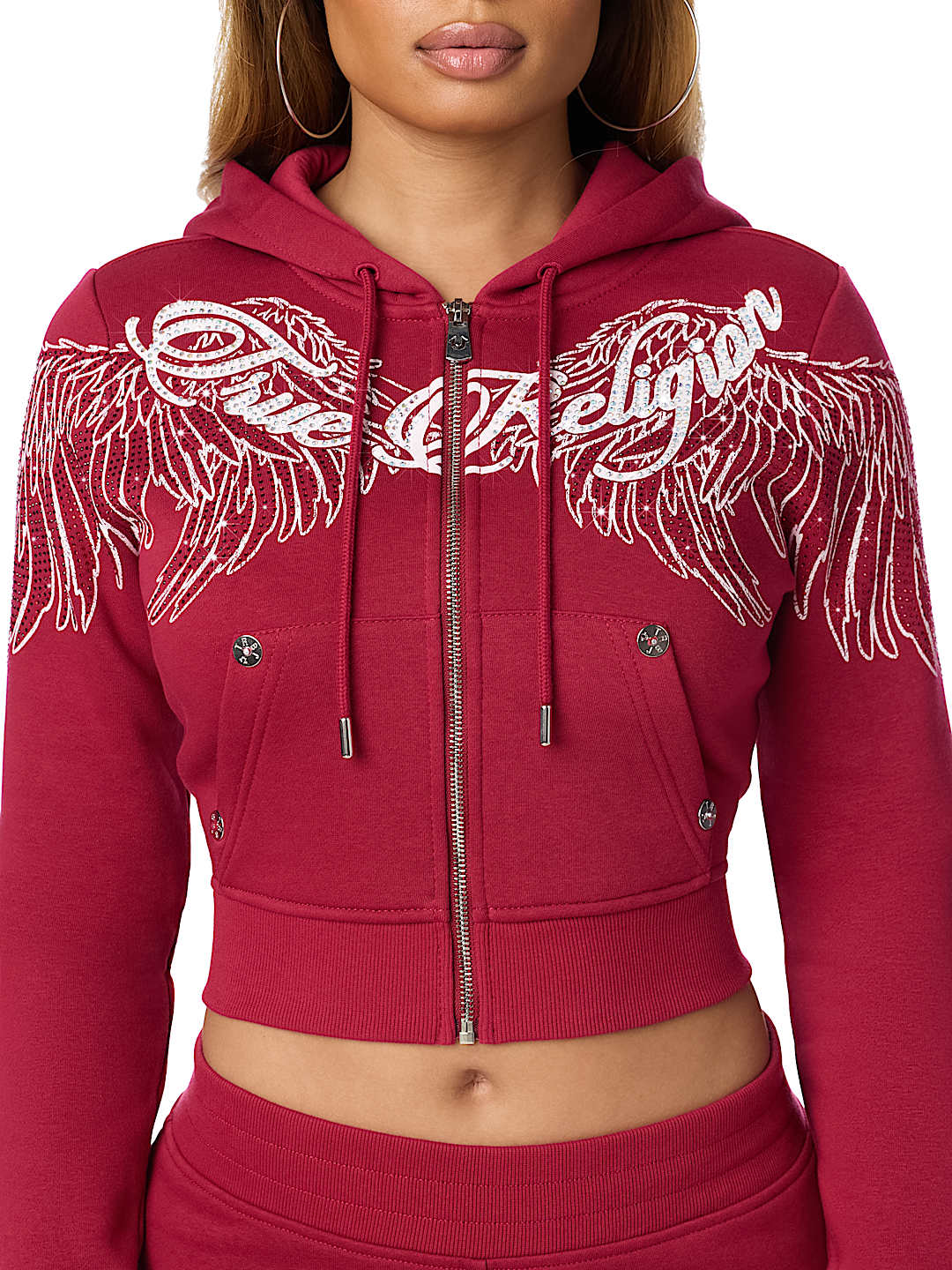 CRYSTAL WING SHRUNKEN ZIP HOODIE