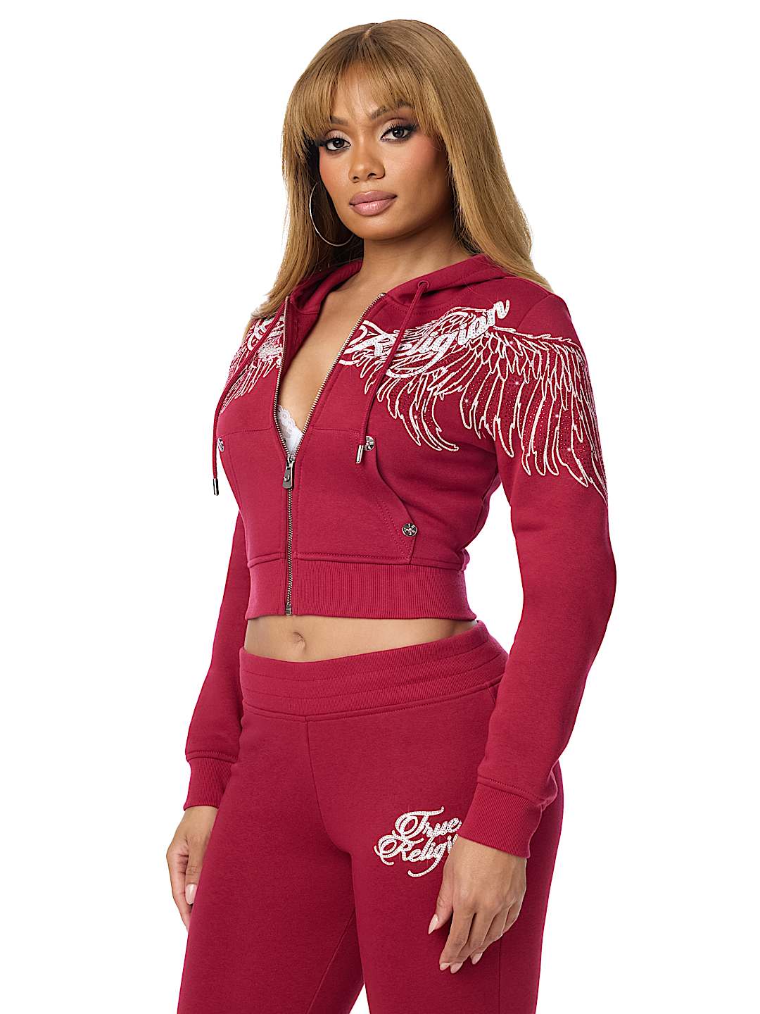 CRYSTAL WING SHRUNKEN ZIP HOODIE