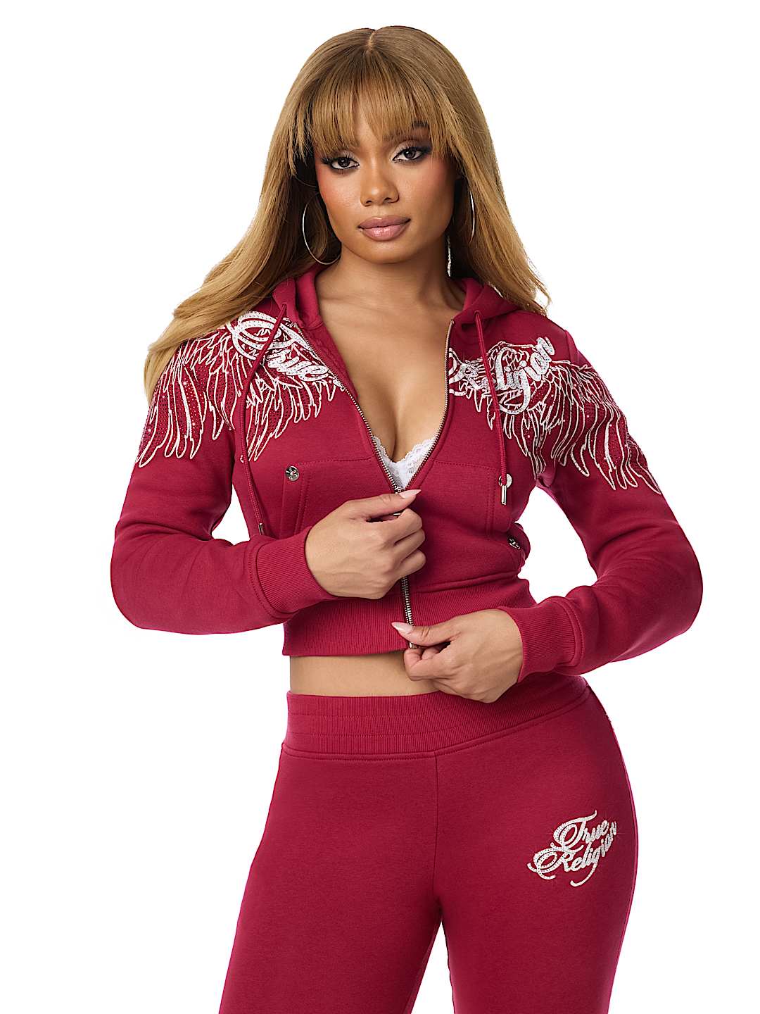 CRYSTAL WING SHRUNKEN ZIP HOODIE