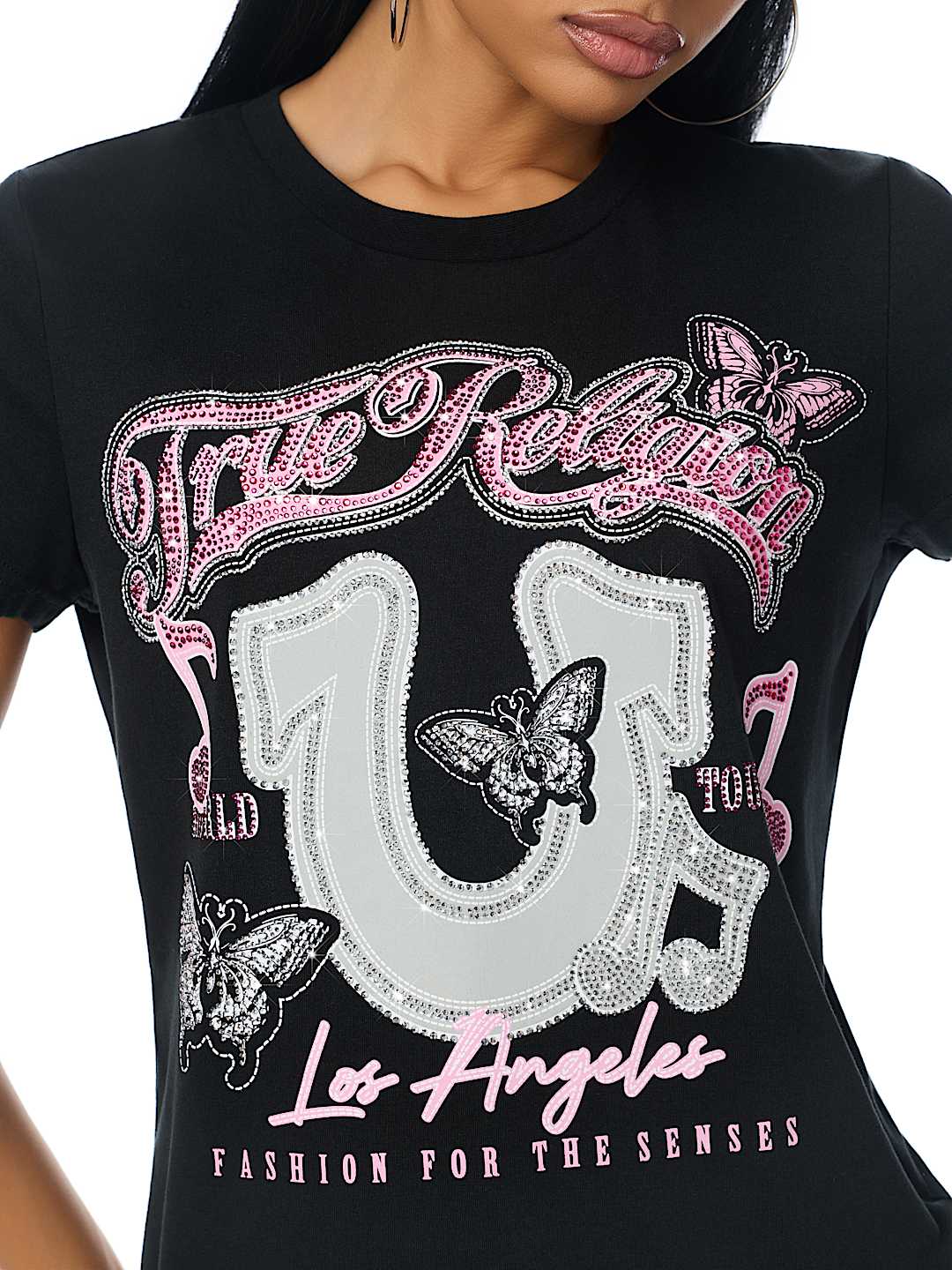 CRYSTAL HORSESHOE LOGO CREWNECK TEE