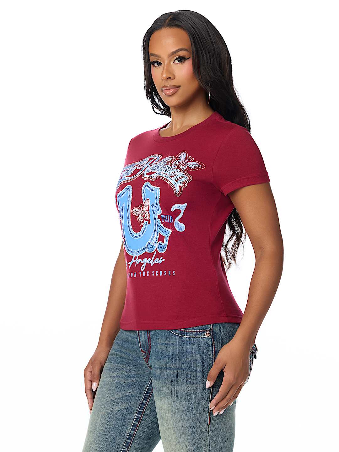 CRYSTAL HORSESHOE LOGO CREWNECK TEE