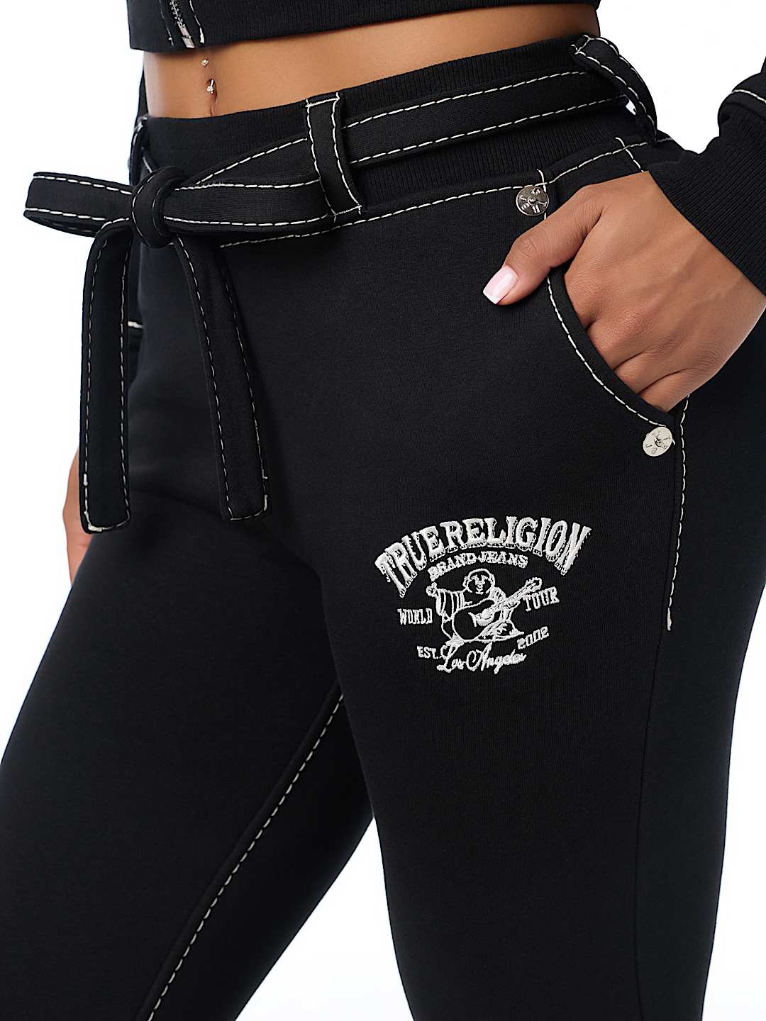 CRYSTAL BIG T FRONT TIE BOOTCUT SWEATPANT
