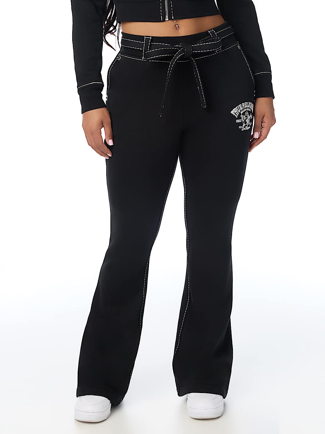 CRYSTAL BIG T FRONT TIE BOOTCUT SWEATPANT