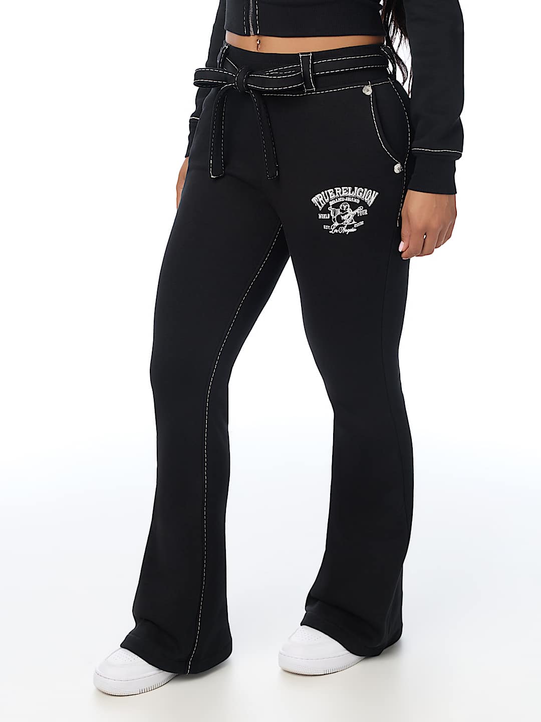 CRYSTAL BIG T FRONT TIE BOOTCUT SWEATPANT
