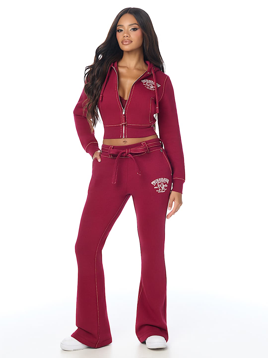 CRYSTAL BIG T FRONT TIE BOOTCUT SWEATPANT