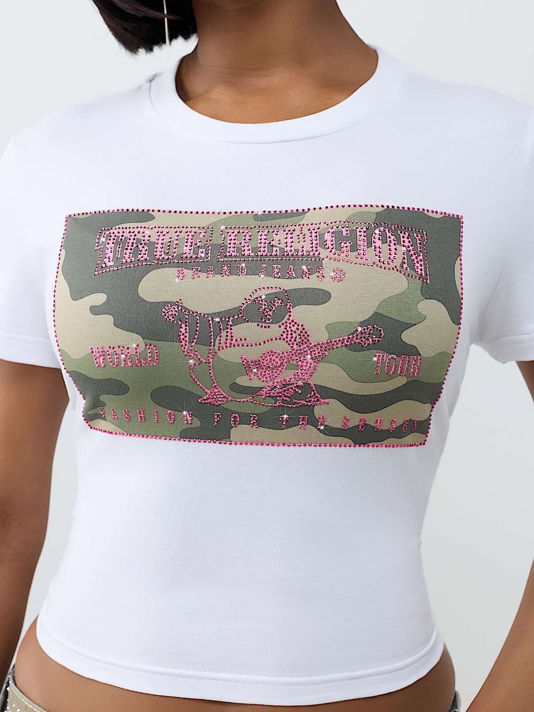 CRYSTAL WORLD TOUR CAMO BABY TEE
