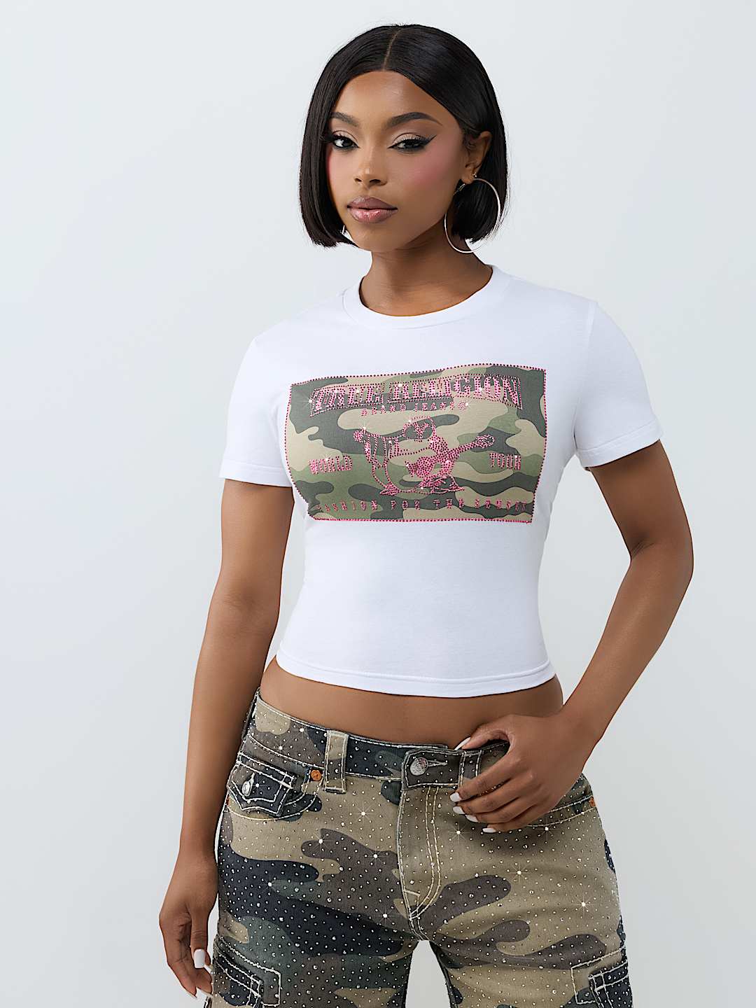 CRYSTAL WORLD TOUR CAMO BABY TEE