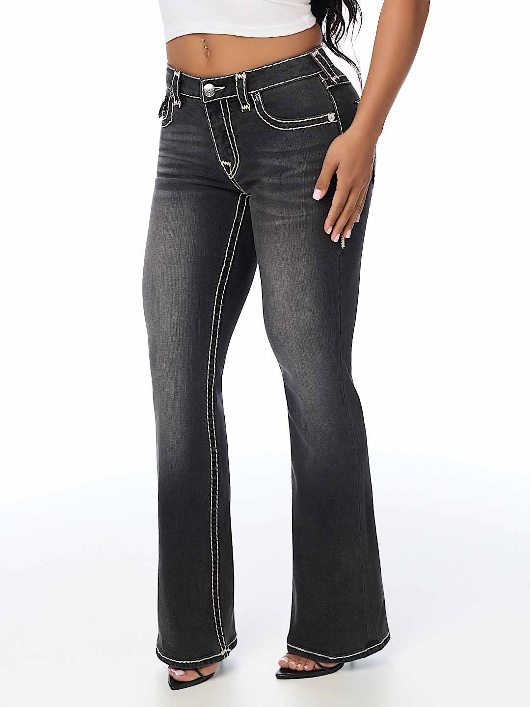 BECCA MID RISE SUPER T FLAP BOOTCUT JEAN
