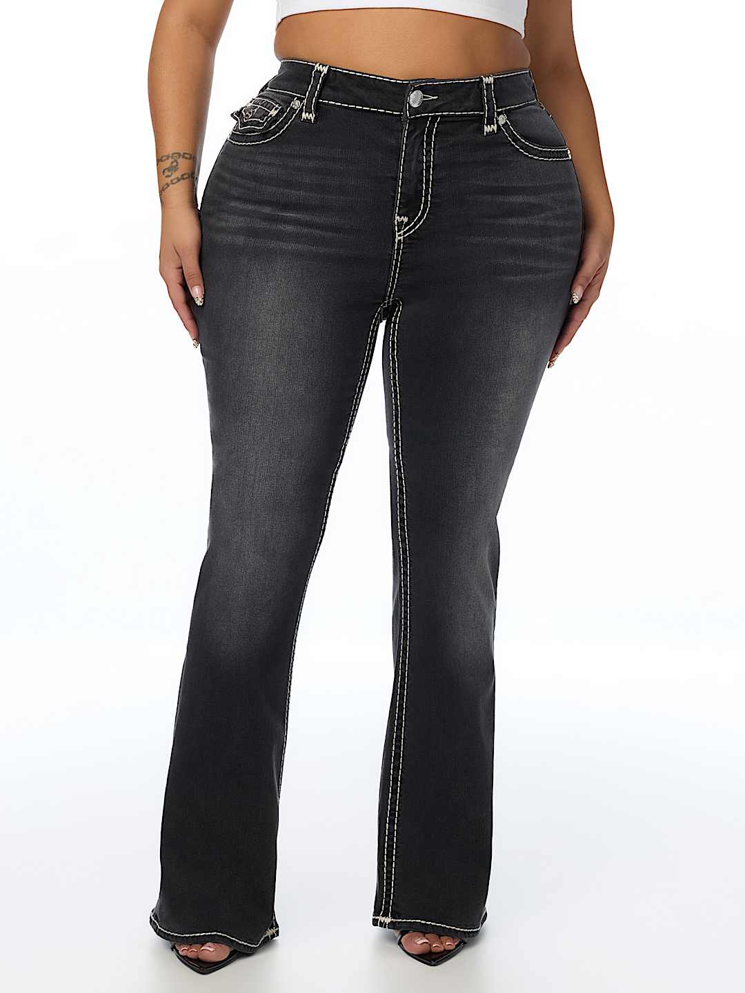 PLUS BECCA MID RISE SUPER T FLAP BOOTCUT JEAN