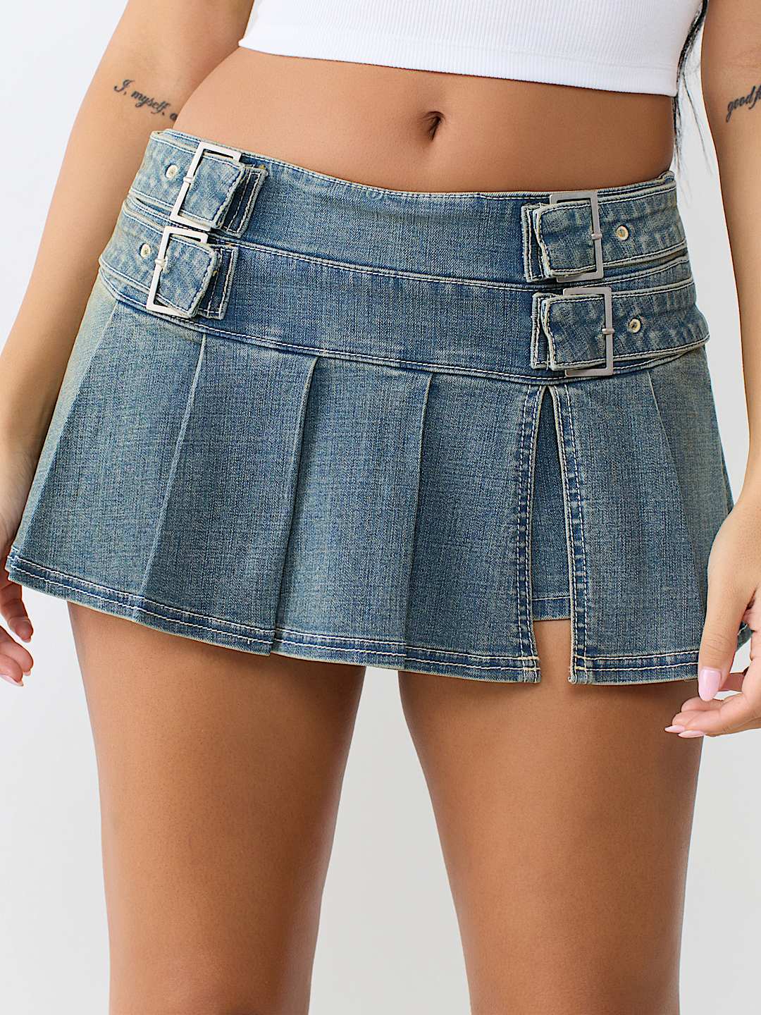 DENIM PLEATED SKORT