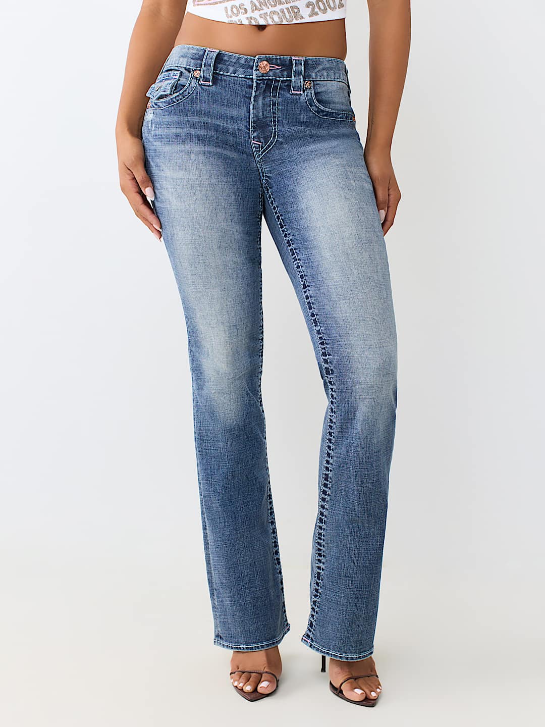 BECCA MID RISE BIG T FLAP BOOTCUT JEAN