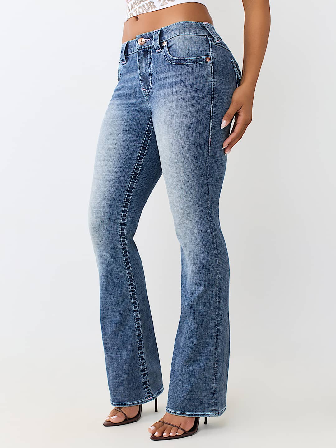 BECCA MID RISE BIG T FLAP BOOTCUT JEAN