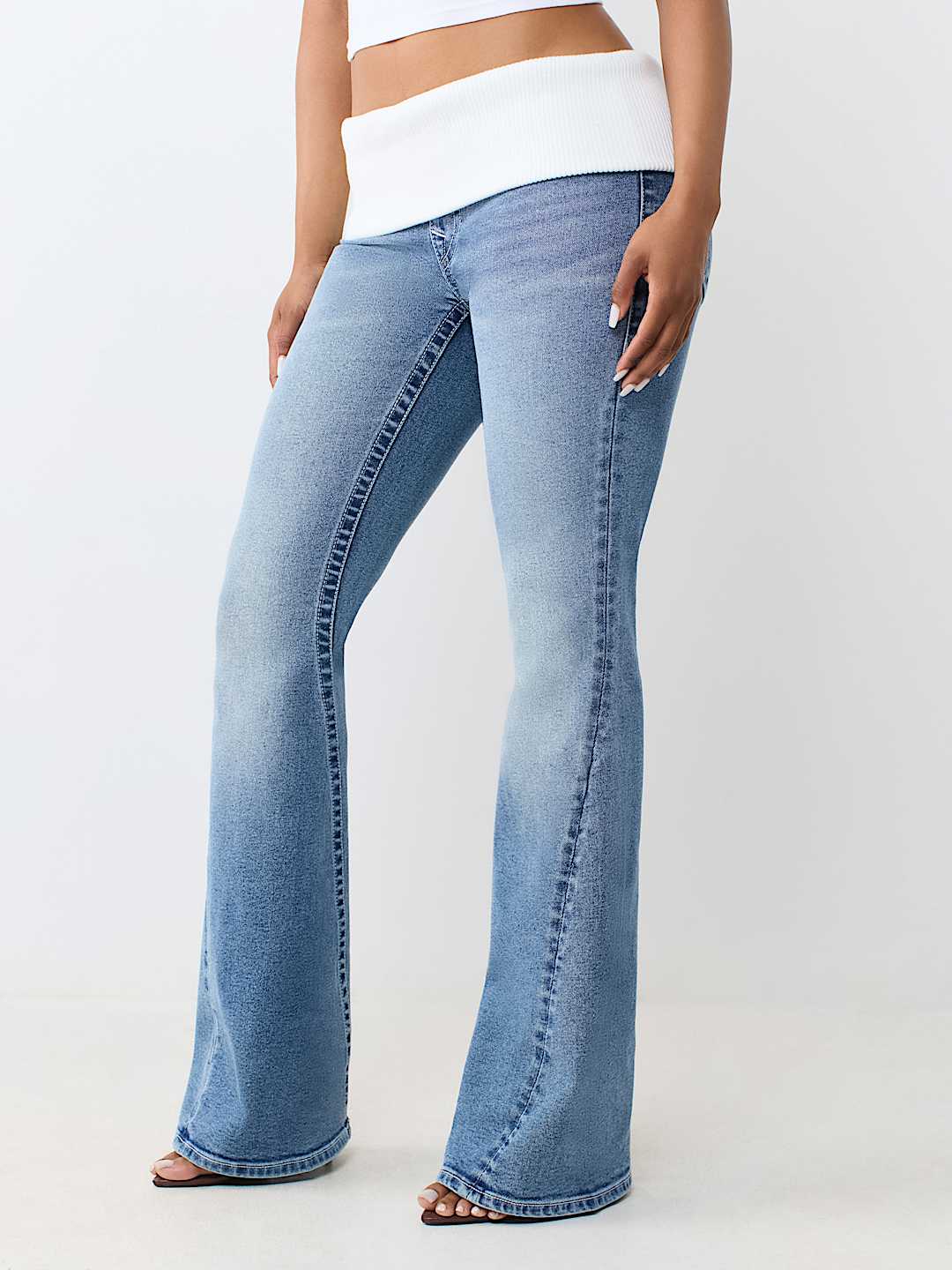 JOEY LOW RISE FOLDOVER RIBBED WAISTBAND FLARE JEAN