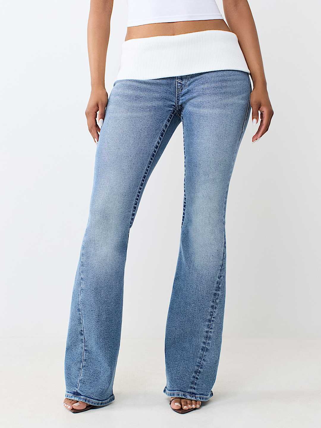 JOEY LOW RISE FOLDOVER RIBBED WAISTBAND FLARE JEAN