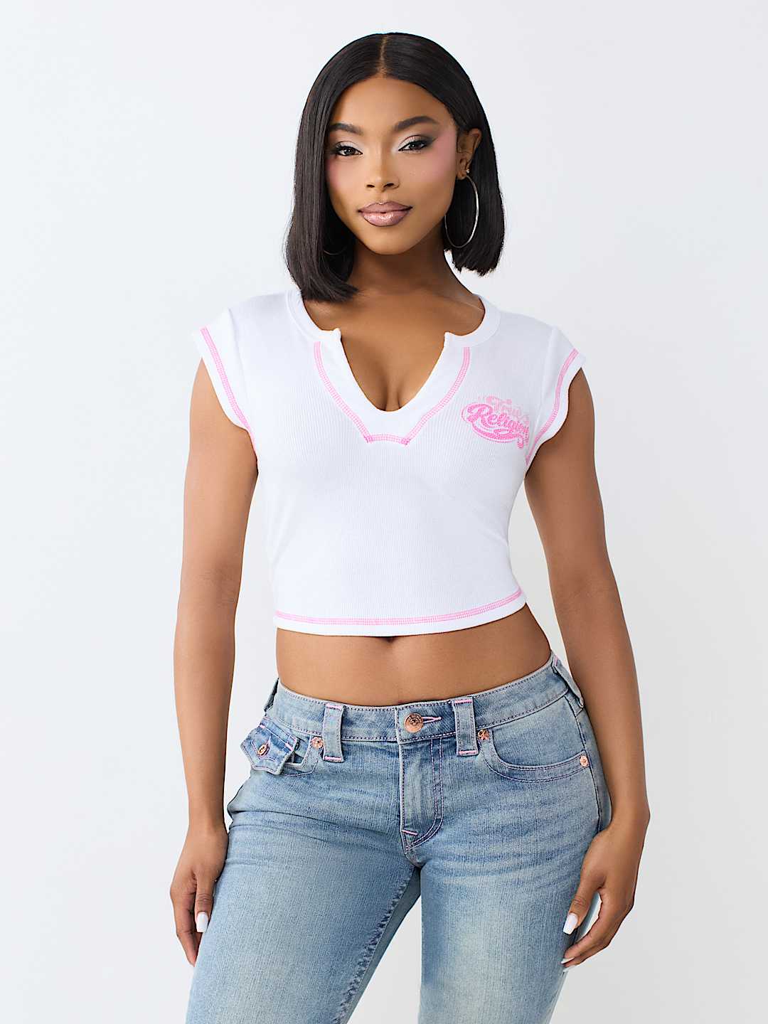 CRYSTAL ICE CREAM RIBBED NOTCH TEE