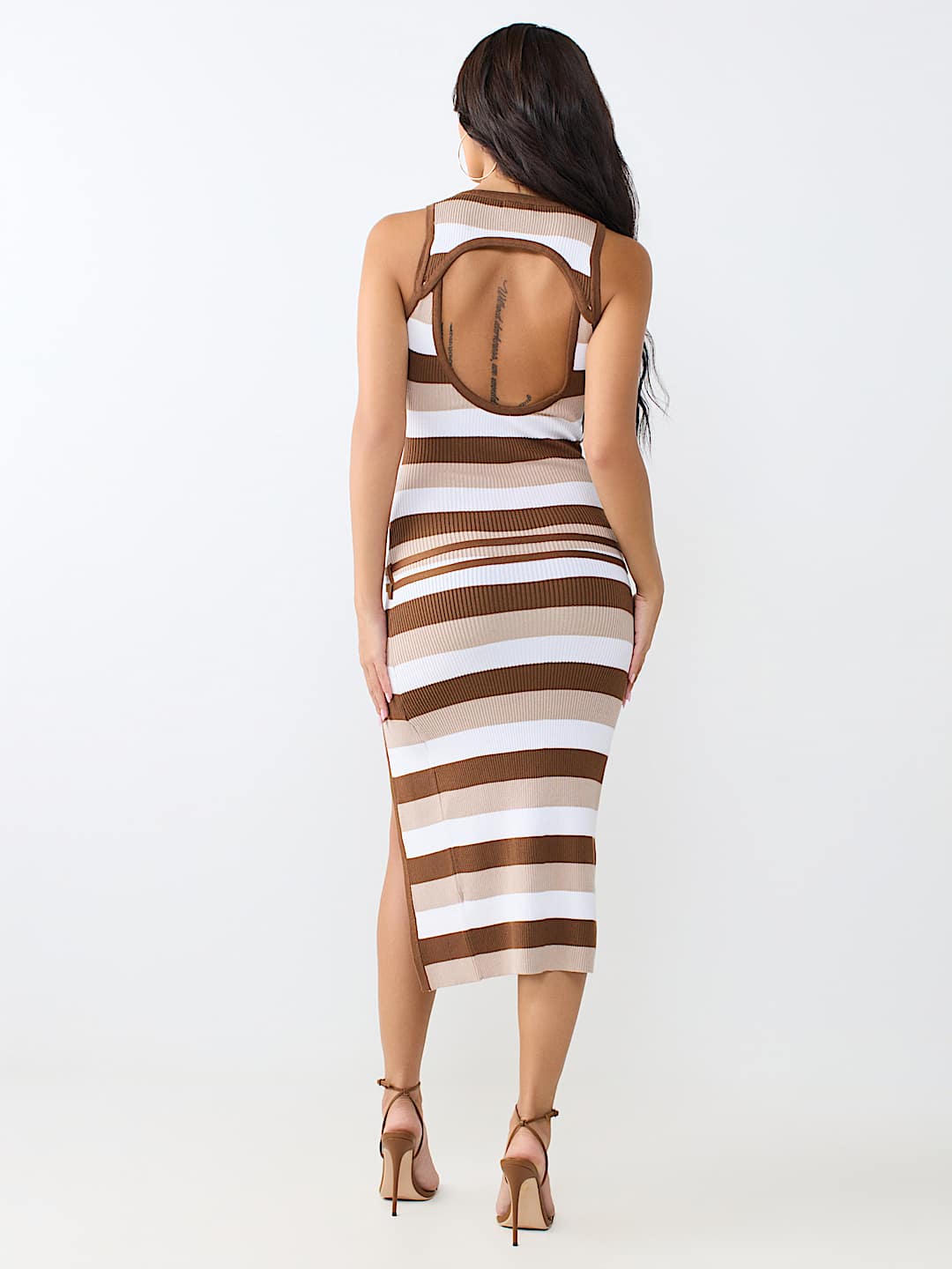 CUT-OUT STRIPED MIDI DRESS