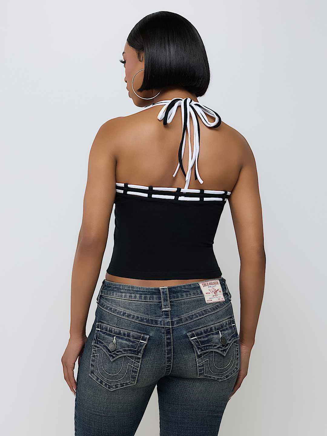 CRYSTAL STRAPPY HALTER TANK TOP