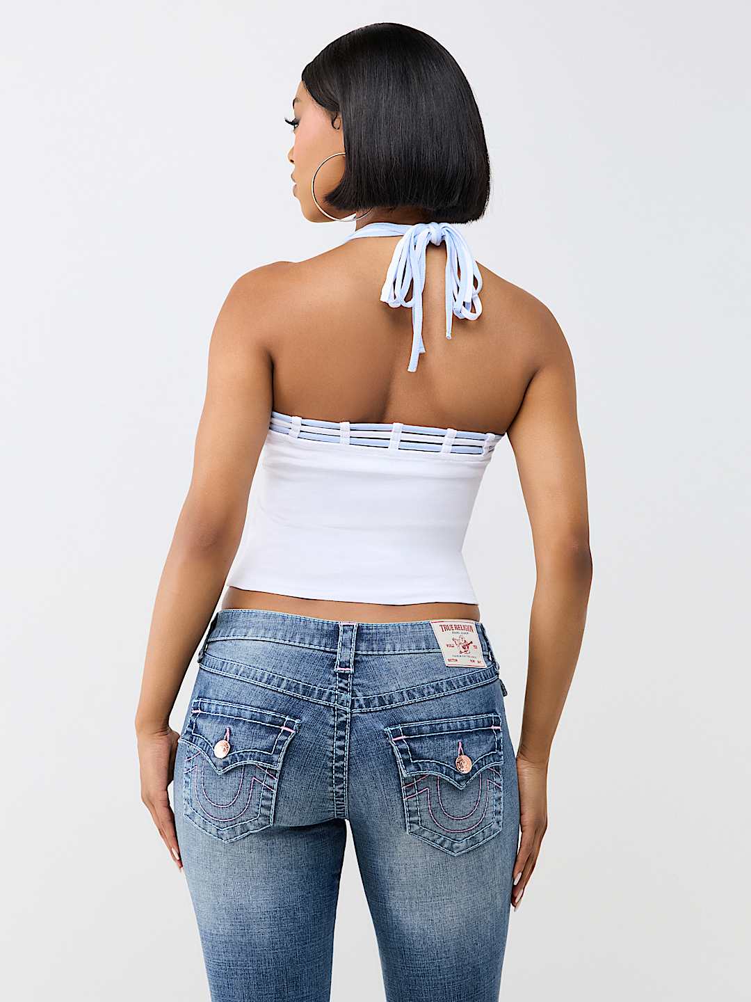 CRYSTAL STRAPPY HALTER TANK TOP