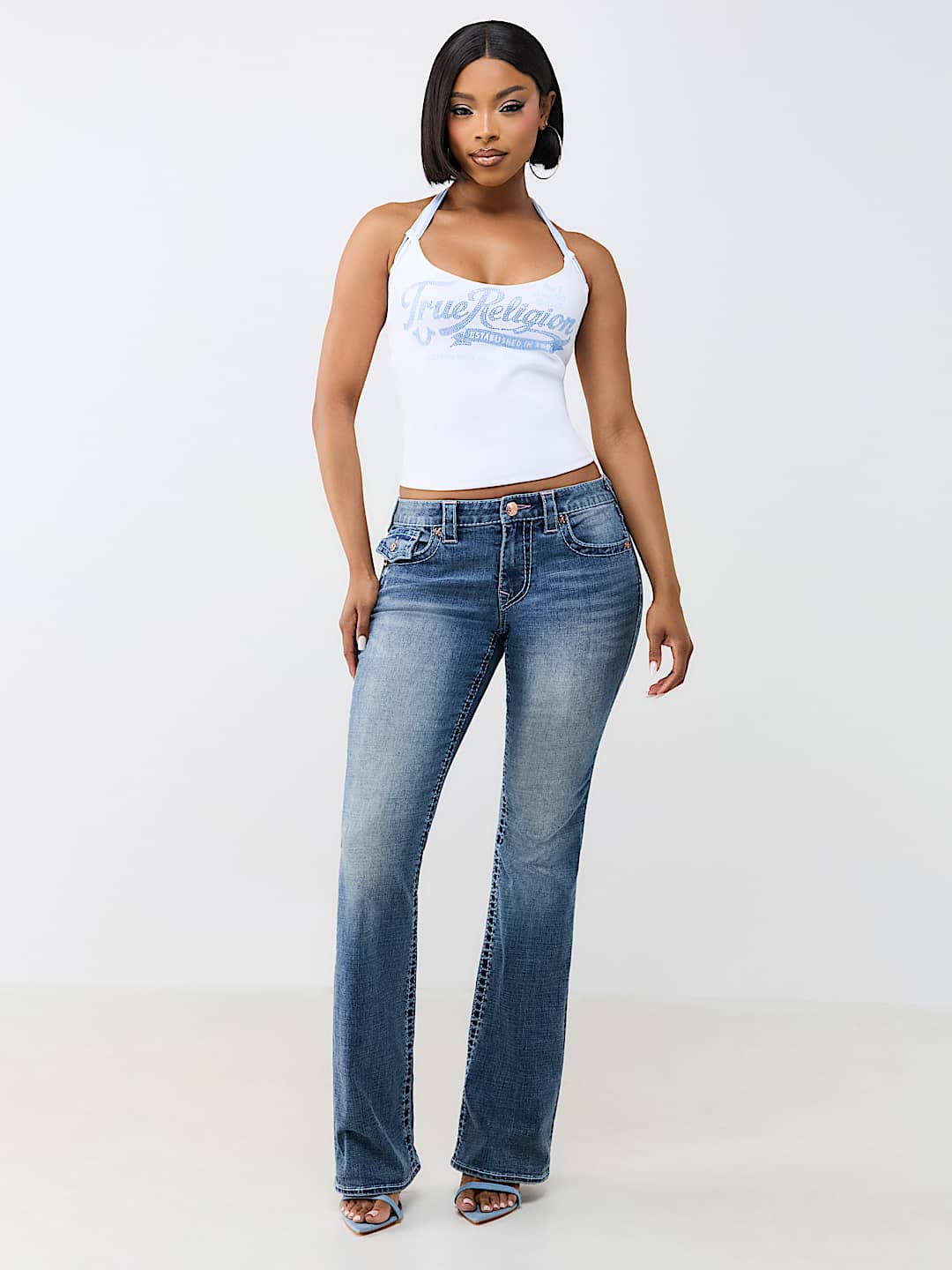 CRYSTAL STRAPPY HALTER TANK TOP