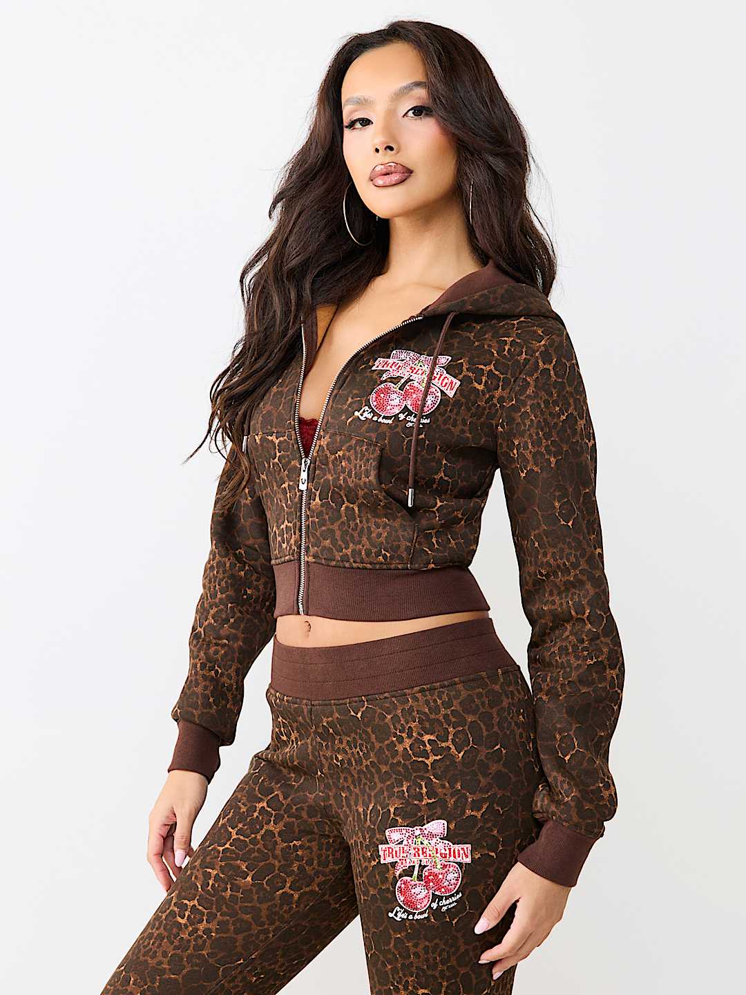 CHERRY LEOPARD SHRUNKEN HOODIE