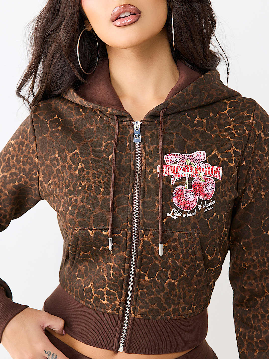 CHERRY LEOPARD SHRUNKEN HOODIE