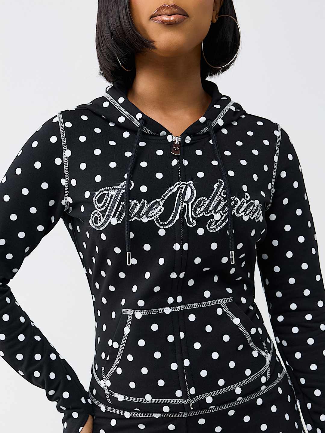 POLKA DOT FITTED ZIP HOODIE