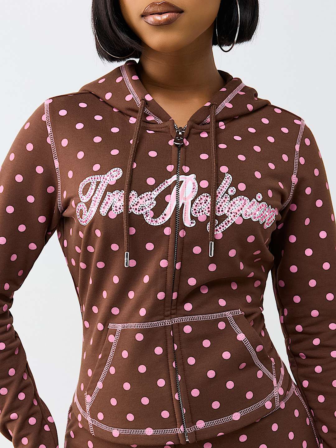 POLKA DOT FITTED ZIP HOODIE