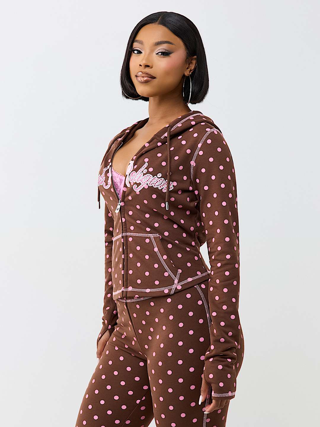 POLKA DOT FITTED ZIP HOODIE