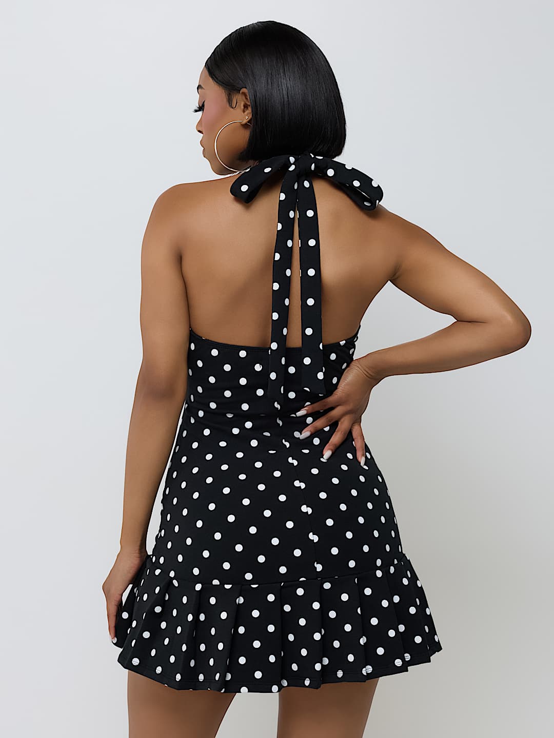 LOGO PLEATED MINI DRESS