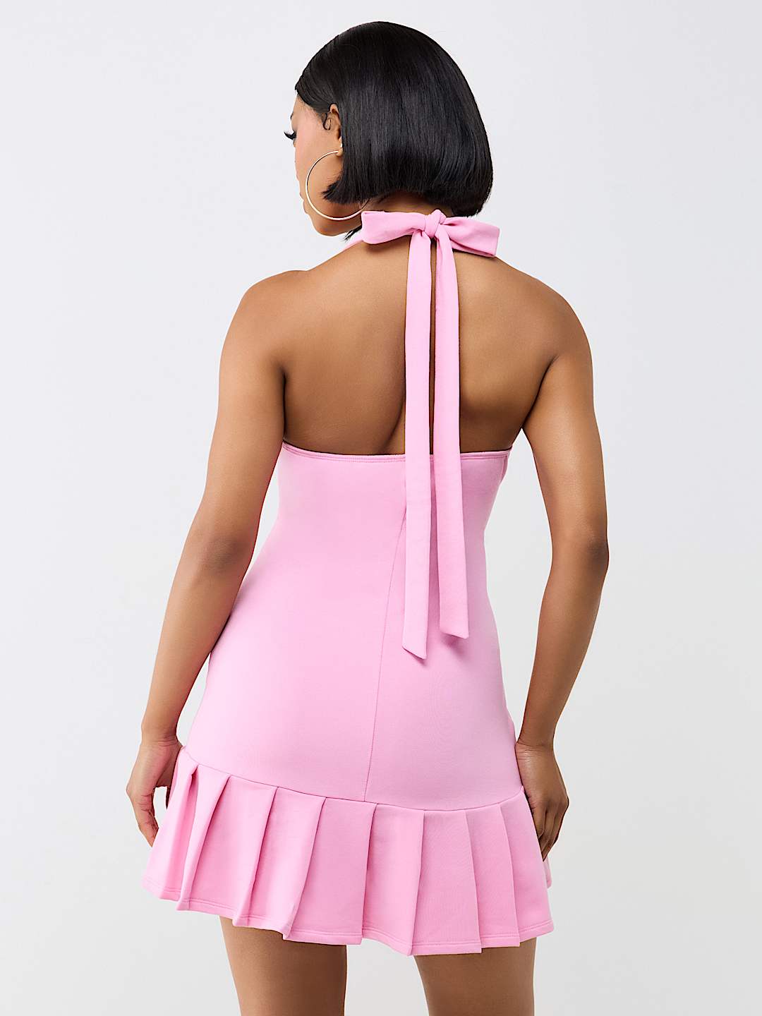 LOGO PLEATED MINI DRESS